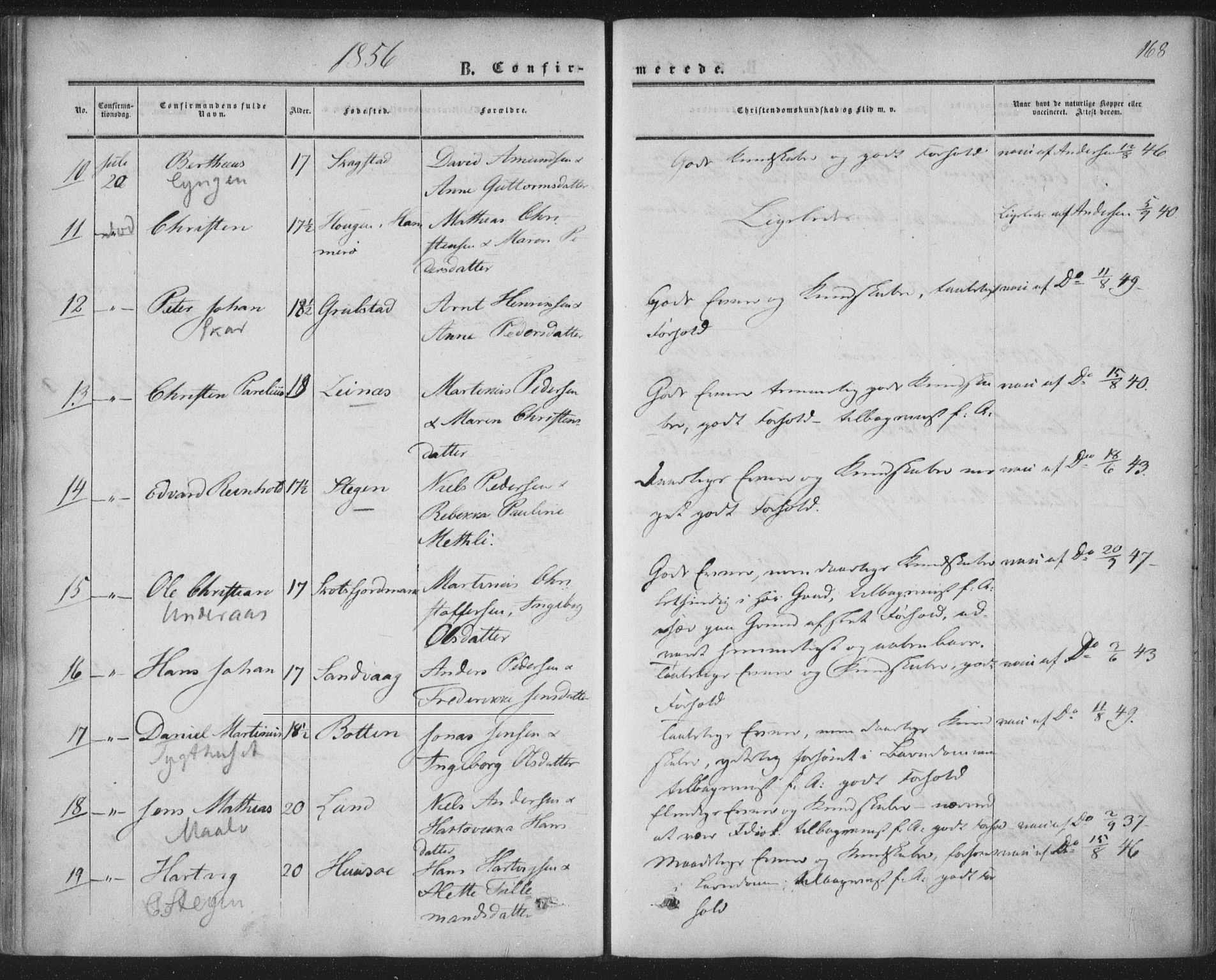 Ministerialprotokoller, klokkerbøker og fødselsregistre - Nordland, AV/SAT-A-1459/855/L0800: Parish register (official) no. 855A08, 1852-1864, p. 168