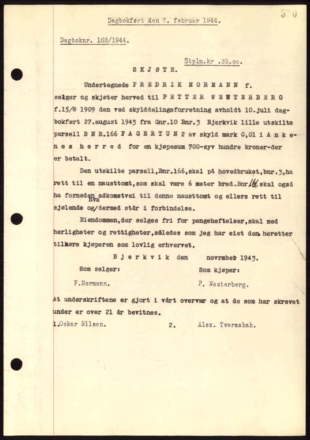 Steigen og Ofoten sorenskriveri, AV/SAT-A-0030/1/2/2C: Mortgage book no. A9-12, 1942-1946, Diary no: : 163/1944