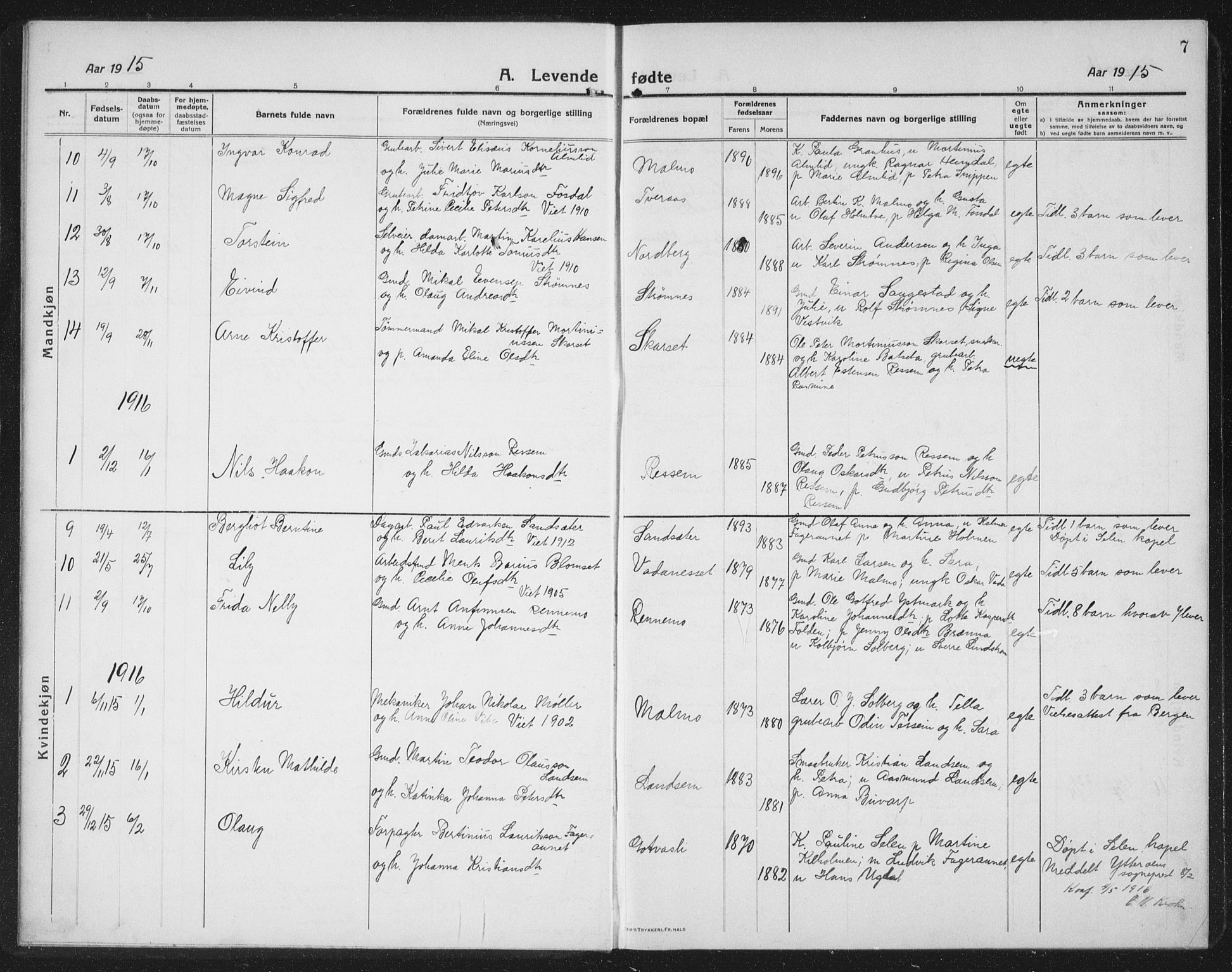 Ministerialprotokoller, klokkerbøker og fødselsregistre - Nord-Trøndelag, SAT/A-1458/745/L0434: Parish register (copy) no. 745C03, 1914-1937, p. 7