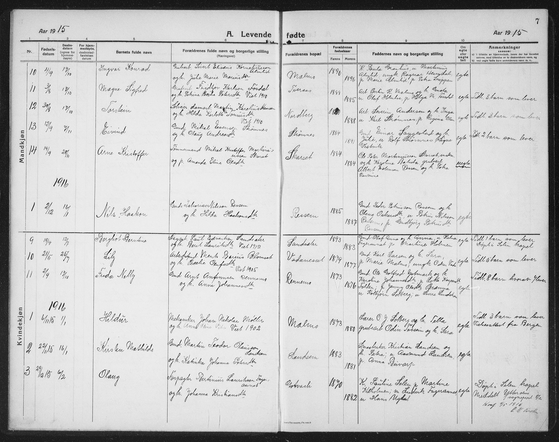 Ministerialprotokoller, klokkerbøker og fødselsregistre - Nord-Trøndelag, AV/SAT-A-1458/745/L0434: Parish register (copy) no. 745C03, 1914-1937, p. 7