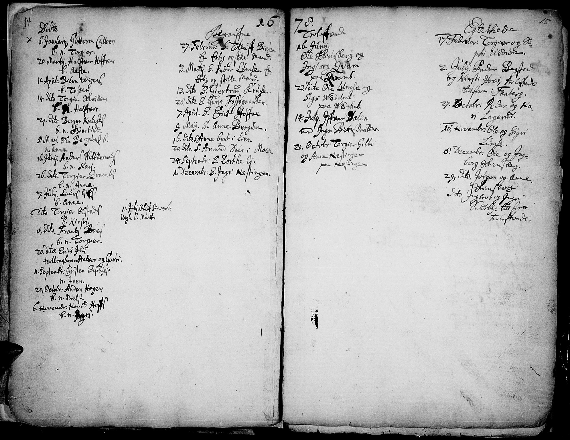 Øyer prestekontor, SAH/PREST-084/H/Ha/Haa/L0001: Parish register (official) no. 1, 1671-1727, p. 14-15