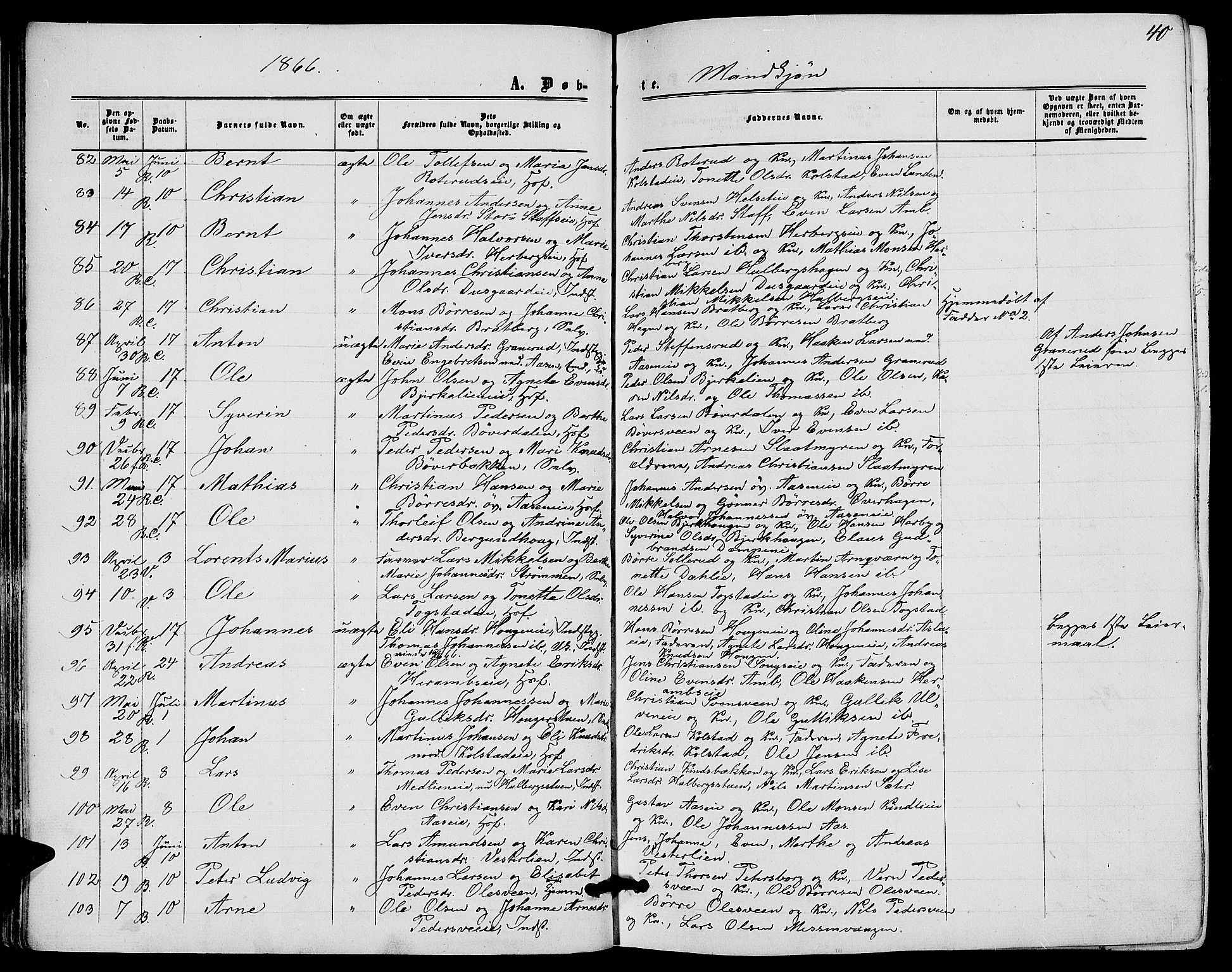 Ringsaker prestekontor, AV/SAH-PREST-014/L/La/L0007: Parish register (copy) no. 7, 1861-1869, p. 40