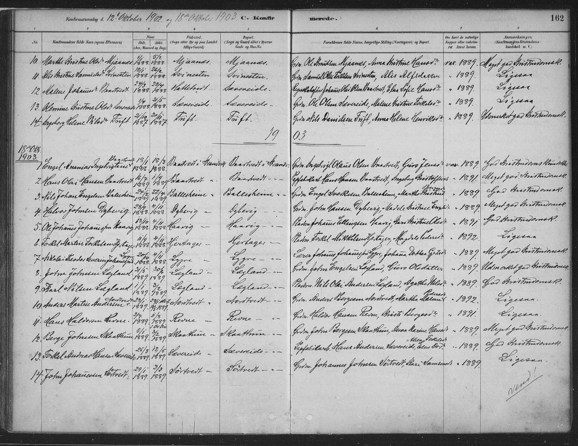 Fusa sokneprestembete, SAB/A-75401/H/Haa: Parish register (official) no. D 1, 1880-1938, p. 162