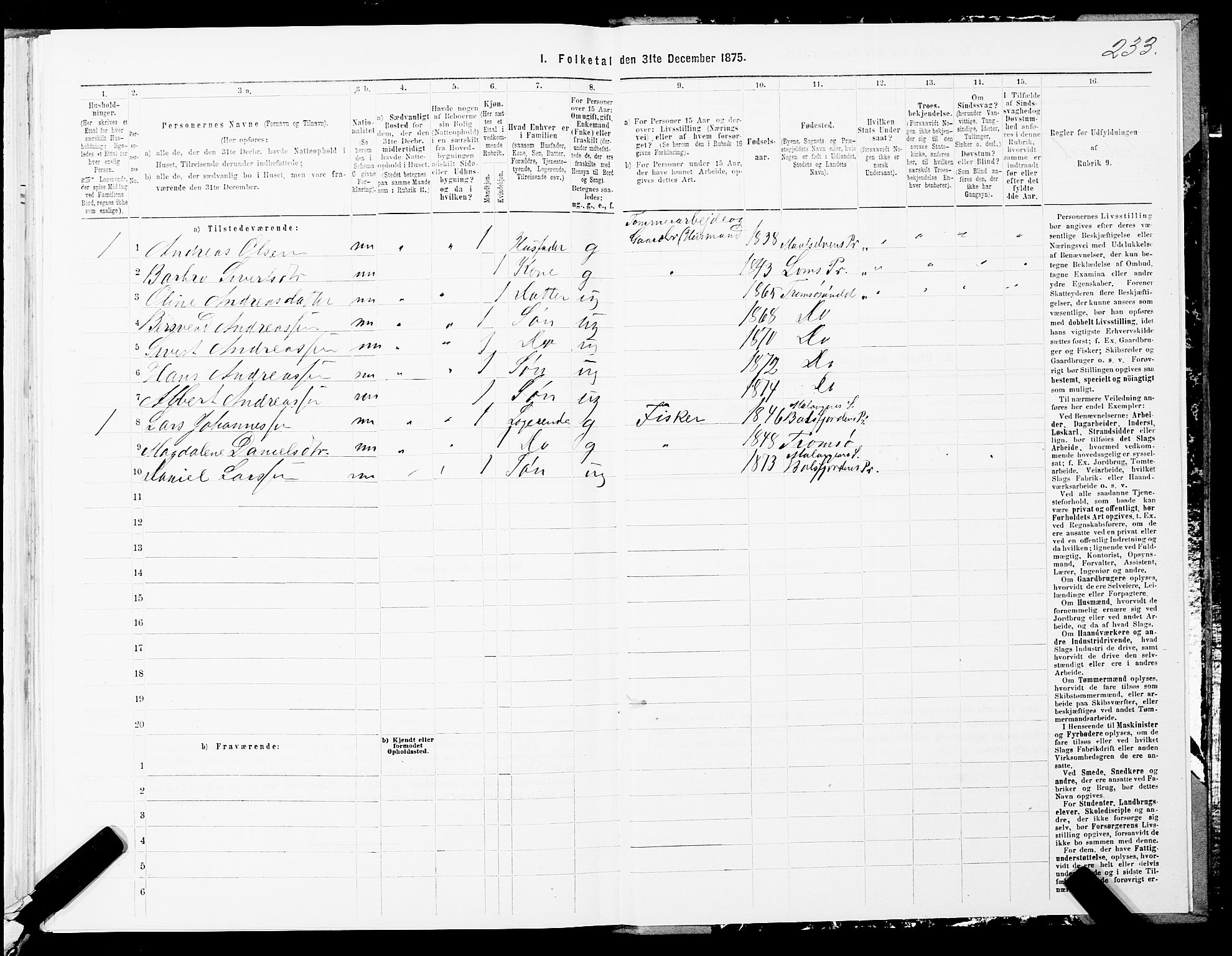 SATØ, 1875 census for 1934P Tromsøysund, 1875, p. 3233