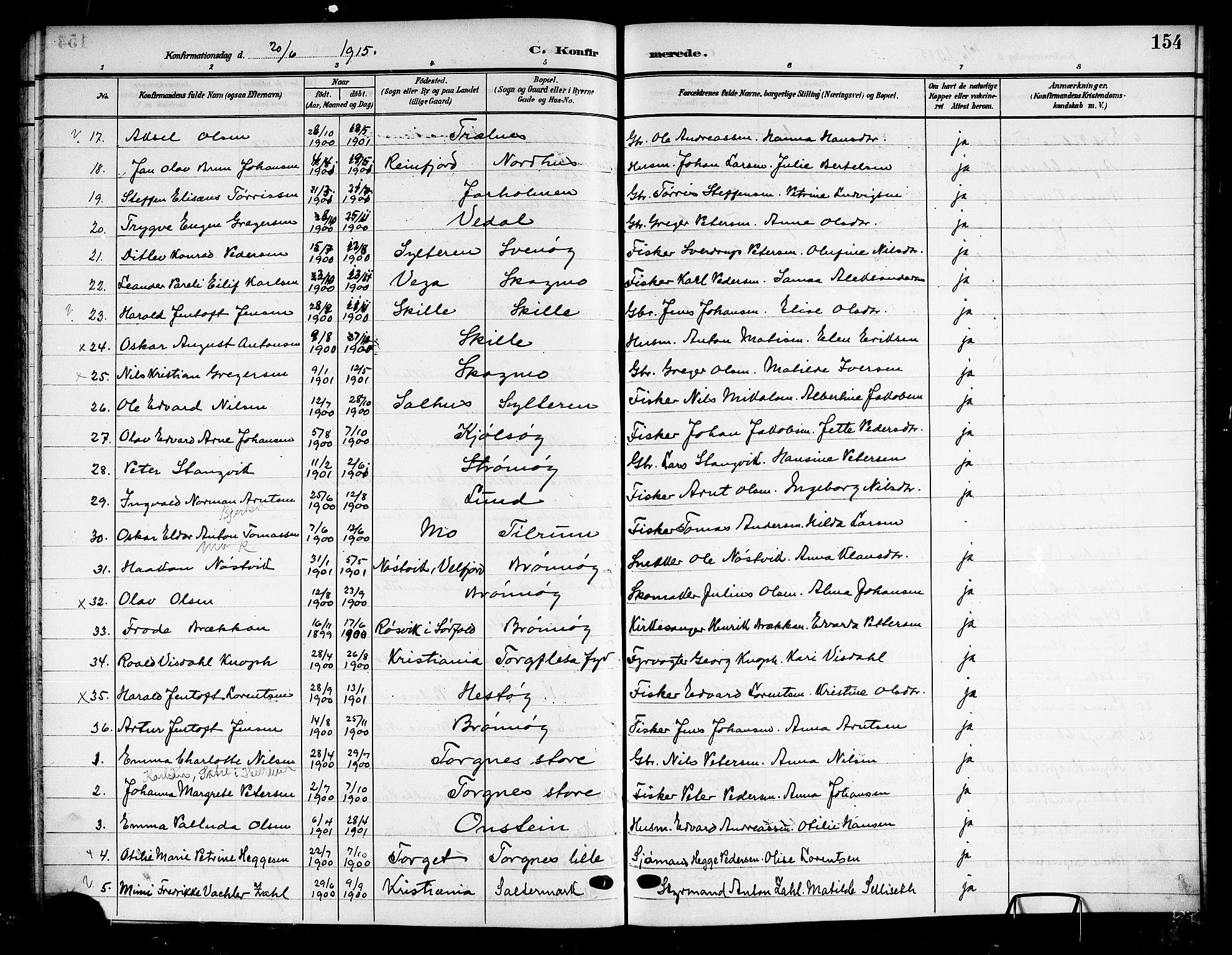 Ministerialprotokoller, klokkerbøker og fødselsregistre - Nordland, SAT/A-1459/813/L0214: Parish register (copy) no. 813C06, 1904-1917, p. 154