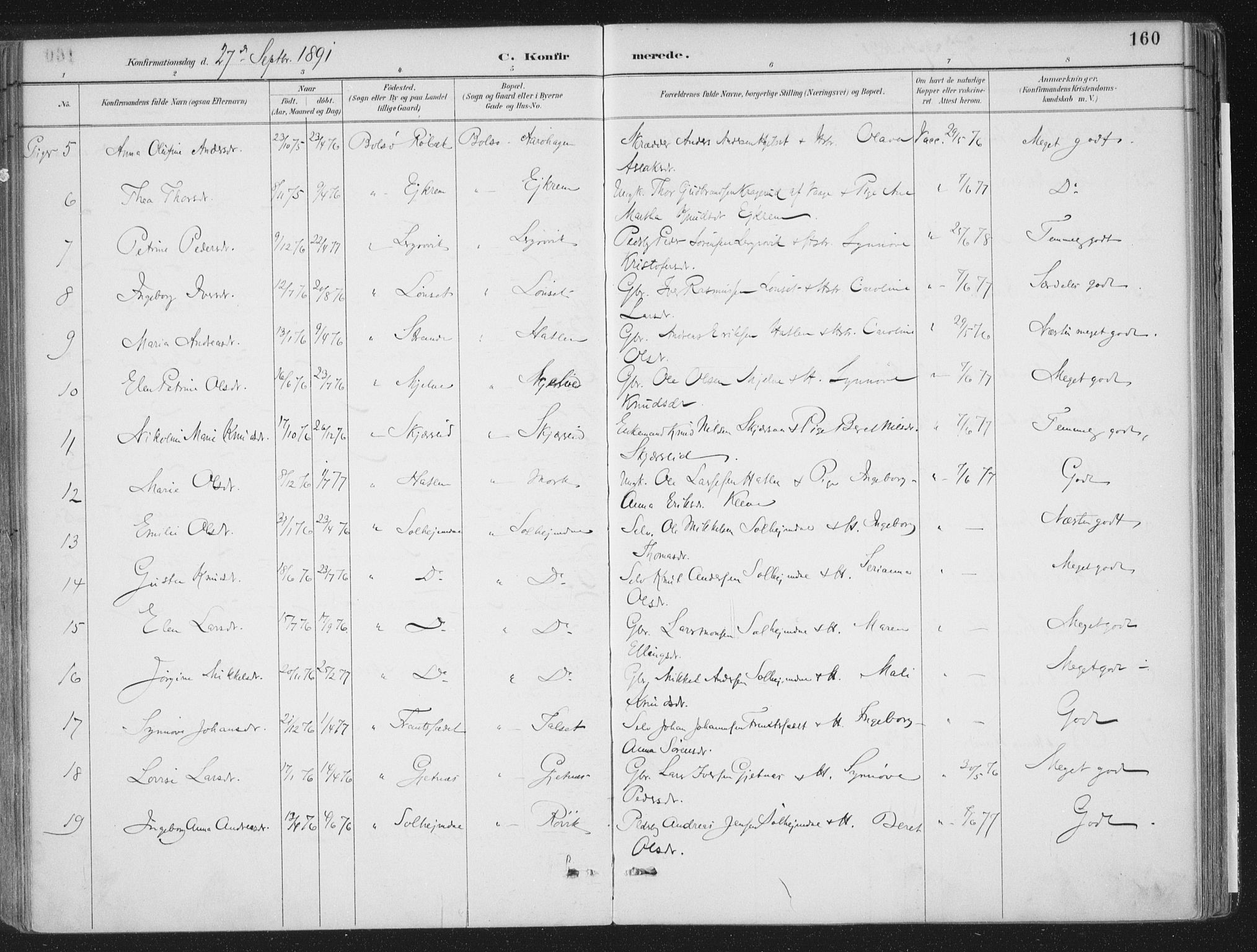 Ministerialprotokoller, klokkerbøker og fødselsregistre - Møre og Romsdal, AV/SAT-A-1454/555/L0658: Parish register (official) no. 555A09, 1887-1917, p. 160