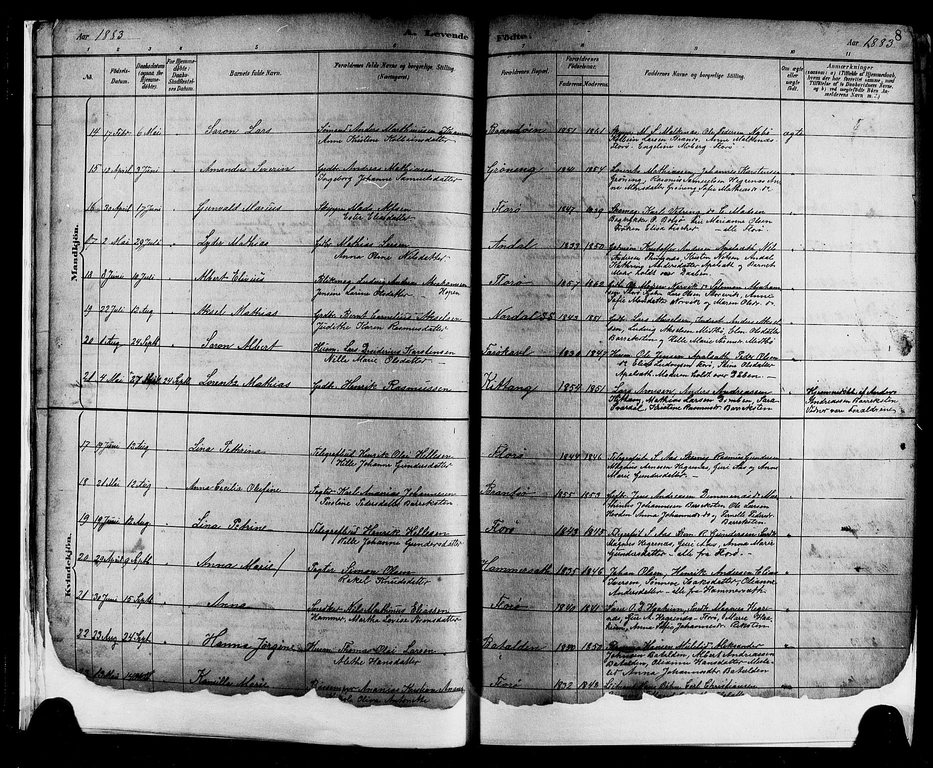 Kinn sokneprestembete, SAB/A-80801/H/Hab/Haba/L0002: Parish register (copy) no. A 2, 1882-1906, p. 8