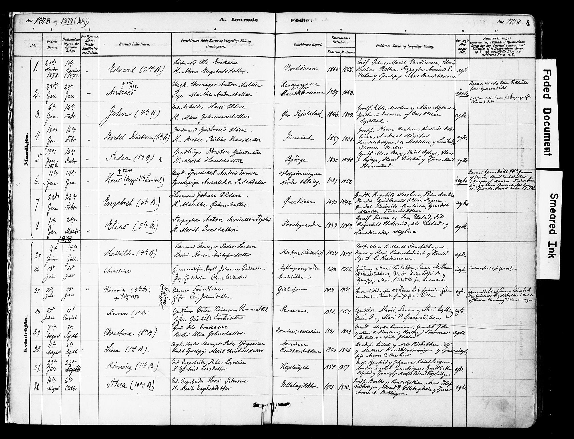 Ringebu prestekontor, SAH/PREST-082/H/Ha/Haa/L0008: Parish register (official) no. 8, 1878-1898, p. 4