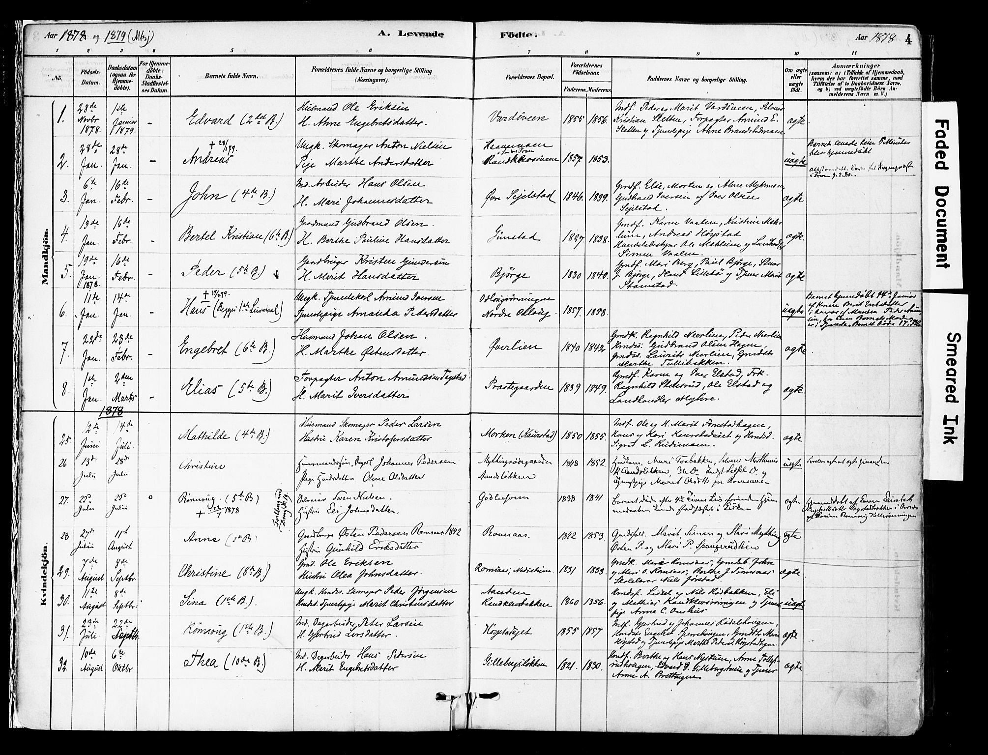 Ringebu prestekontor, AV/SAH-PREST-082/H/Ha/Haa/L0008: Parish register (official) no. 8, 1878-1898, p. 4