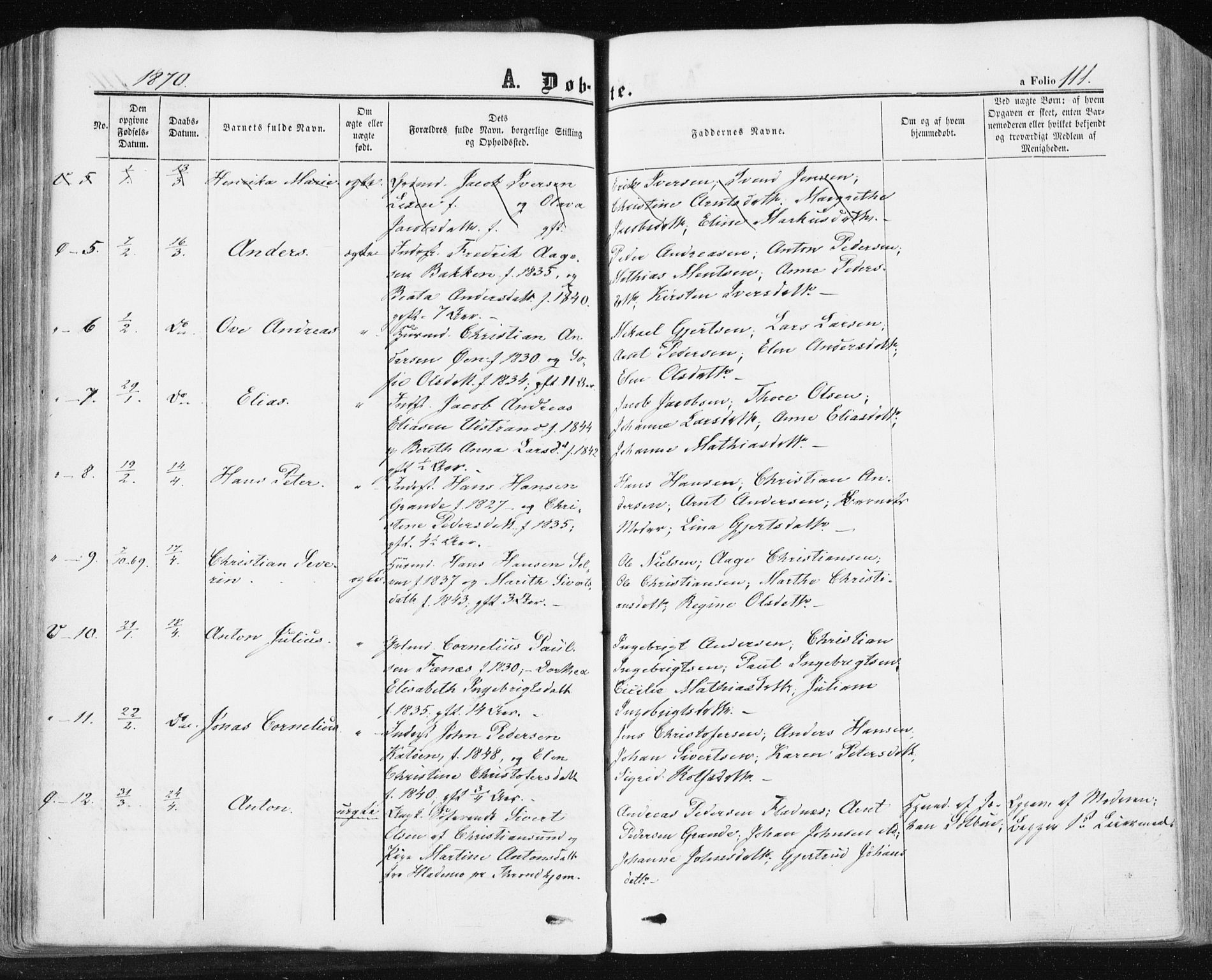 Ministerialprotokoller, klokkerbøker og fødselsregistre - Sør-Trøndelag, SAT/A-1456/659/L0737: Parish register (official) no. 659A07, 1857-1875, p. 111