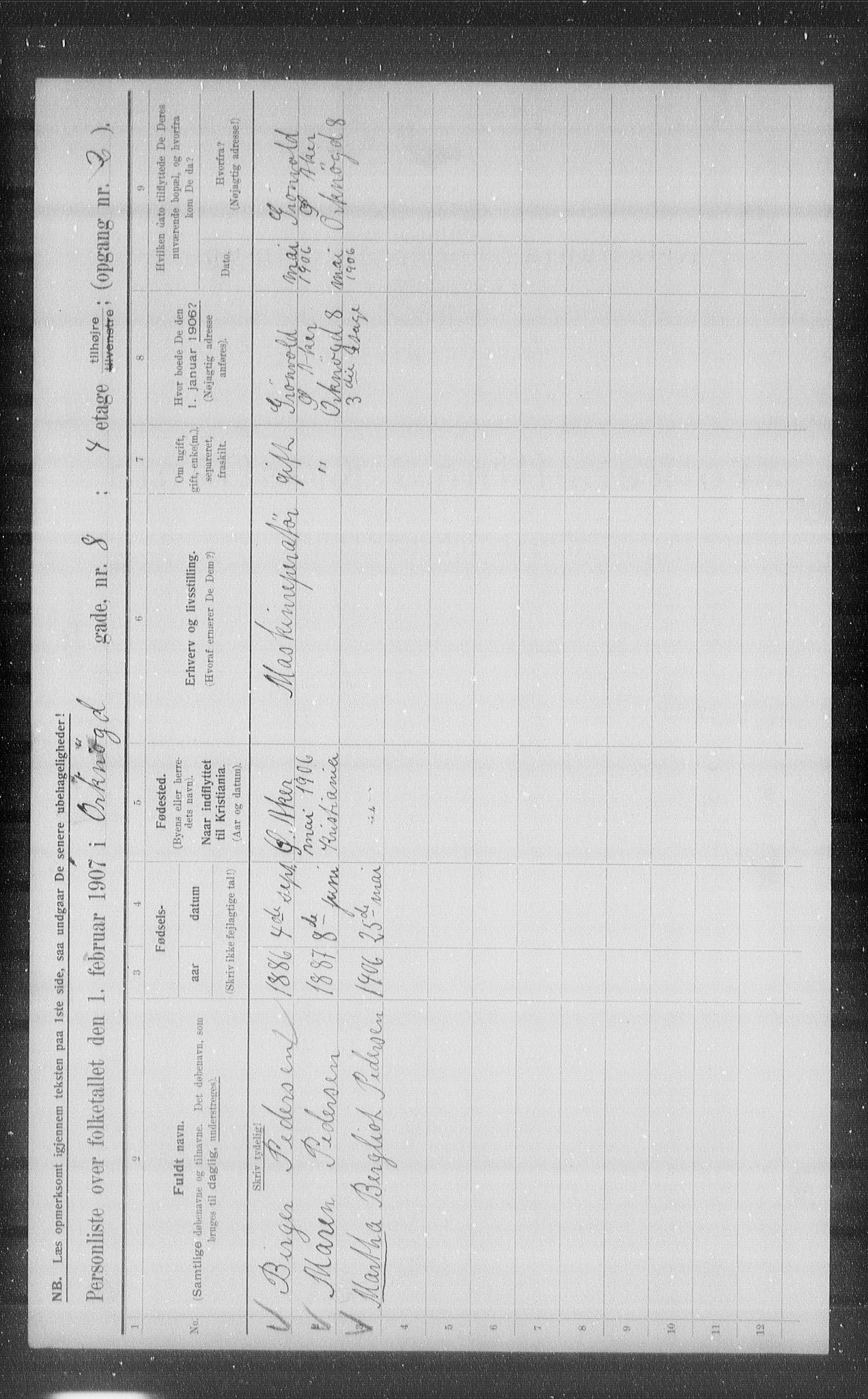 OBA, Municipal Census 1907 for Kristiania, 1907, p. 38914