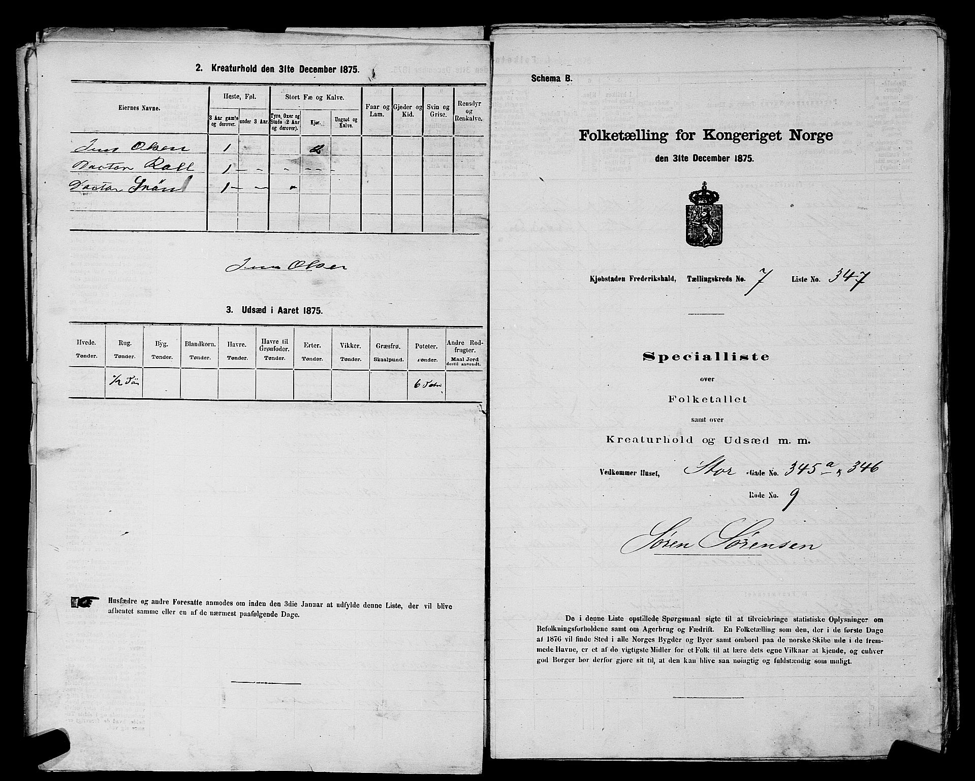 RA, 1875 census for 0101P Fredrikshald, 1875, p. 845