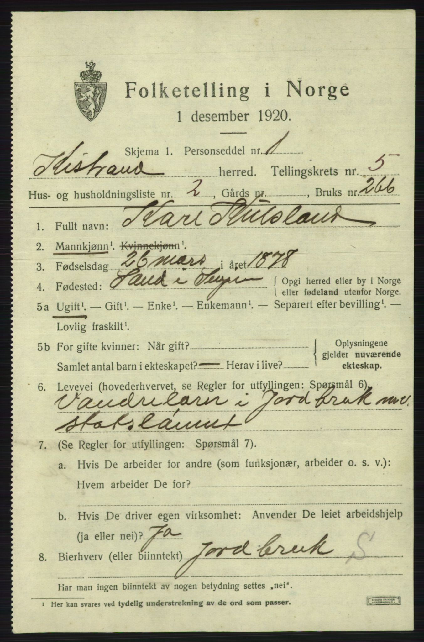 SATØ, 1920 census for Kistrand, 1920, p. 3090