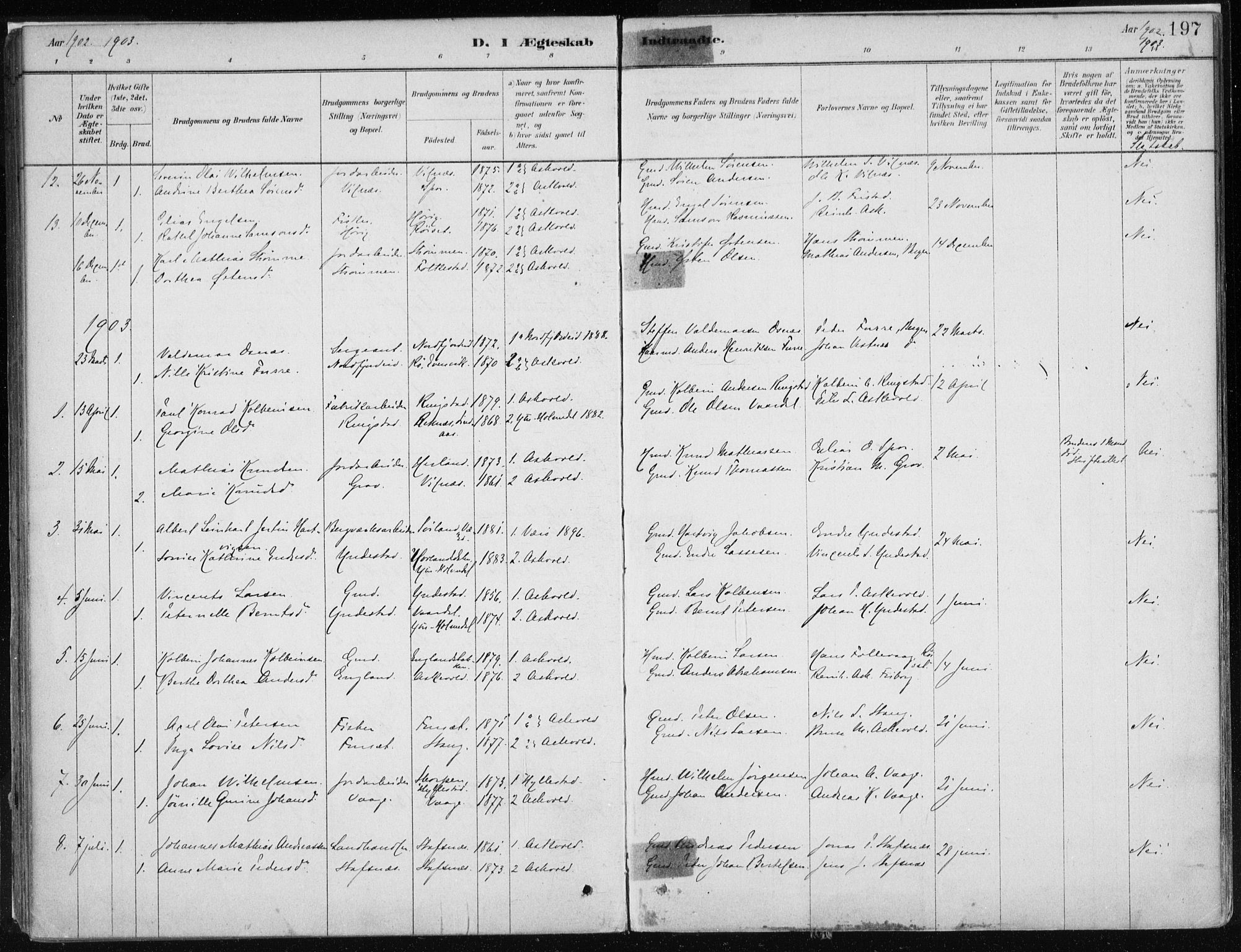 Askvoll sokneprestembete, SAB/A-79501/H/Haa/Haab/L0002: Parish register (official) no. B 2, 1879-1909, p. 197