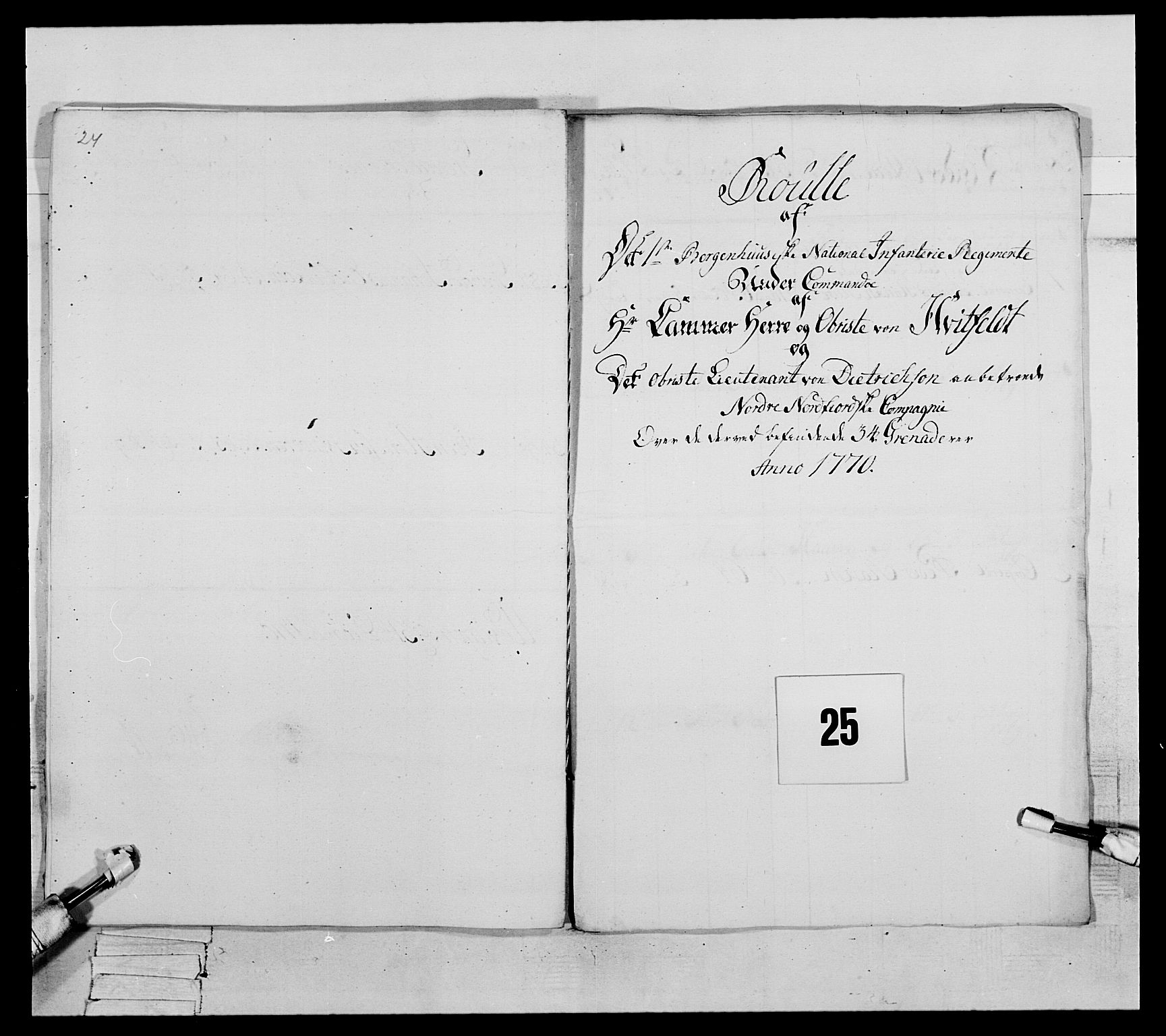 Generalitets- og kommissariatskollegiet, Det kongelige norske kommissariatskollegium, RA/EA-5420/E/Eh/L0089: 1. Bergenhusiske nasjonale infanteriregiment, 1769-1773, p. 170