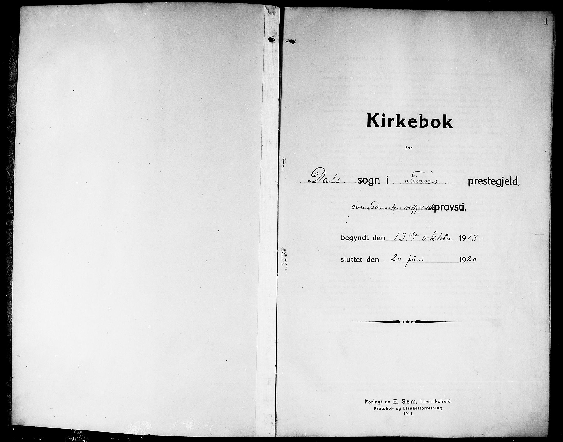 Rjukan kirkebøker, AV/SAKO-A-294/G/Ga/L0002: Parish register (copy) no. 2, 1913-1920, p. 1