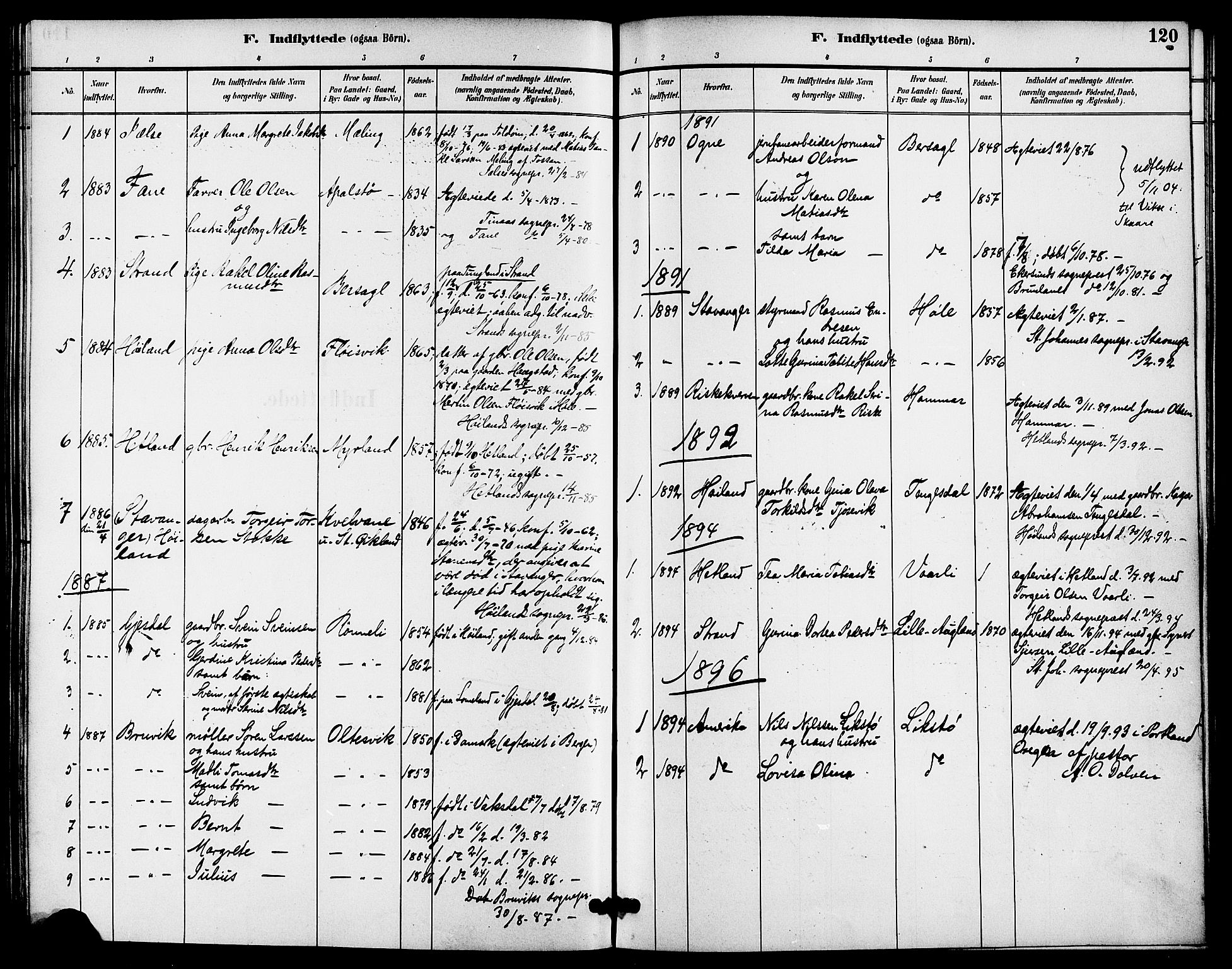 Høgsfjord sokneprestkontor, AV/SAST-A-101624/H/Ha/Haa/L0005: Parish register (official) no. A 5, 1885-1897, p. 120