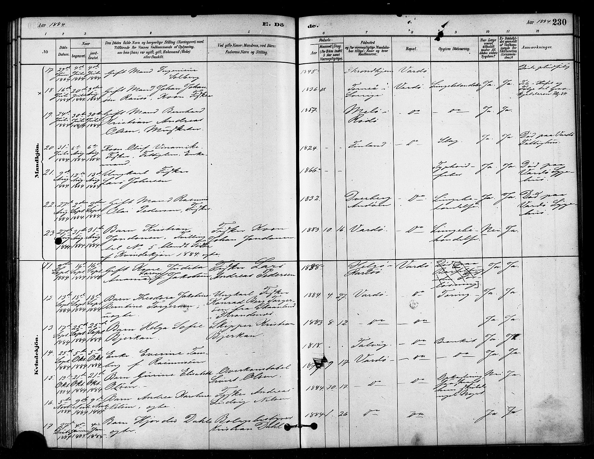 Vardø sokneprestkontor, AV/SATØ-S-1332/H/Ha/L0006kirke: Parish register (official) no. 6, 1879-1886, p. 230