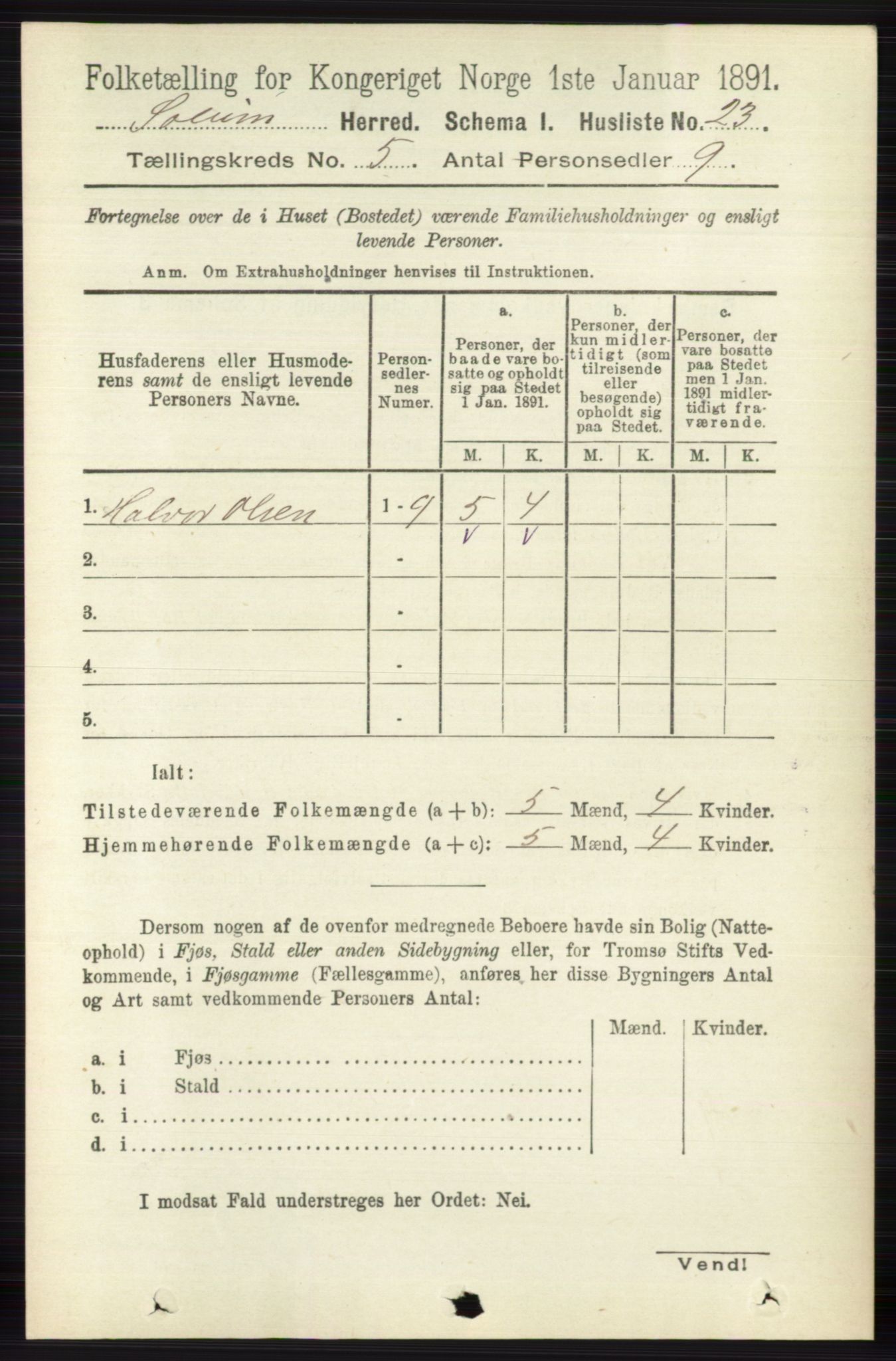 RA, 1891 census for 0818 Solum, 1891, p. 820