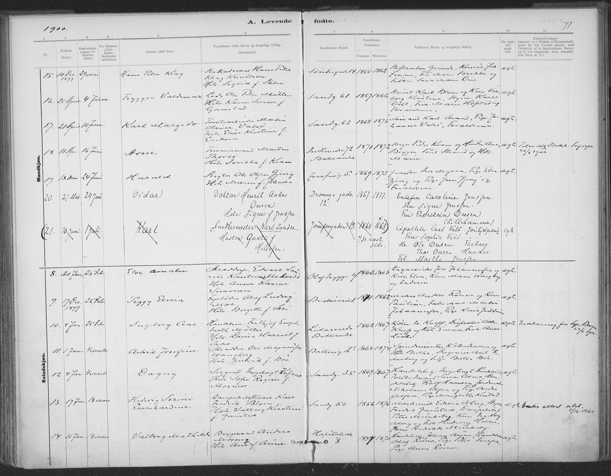 Ministerialprotokoller, klokkerbøker og fødselsregistre - Sør-Trøndelag, AV/SAT-A-1456/602/L0122: Parish register (official) no. 602A20, 1892-1908, p. 71