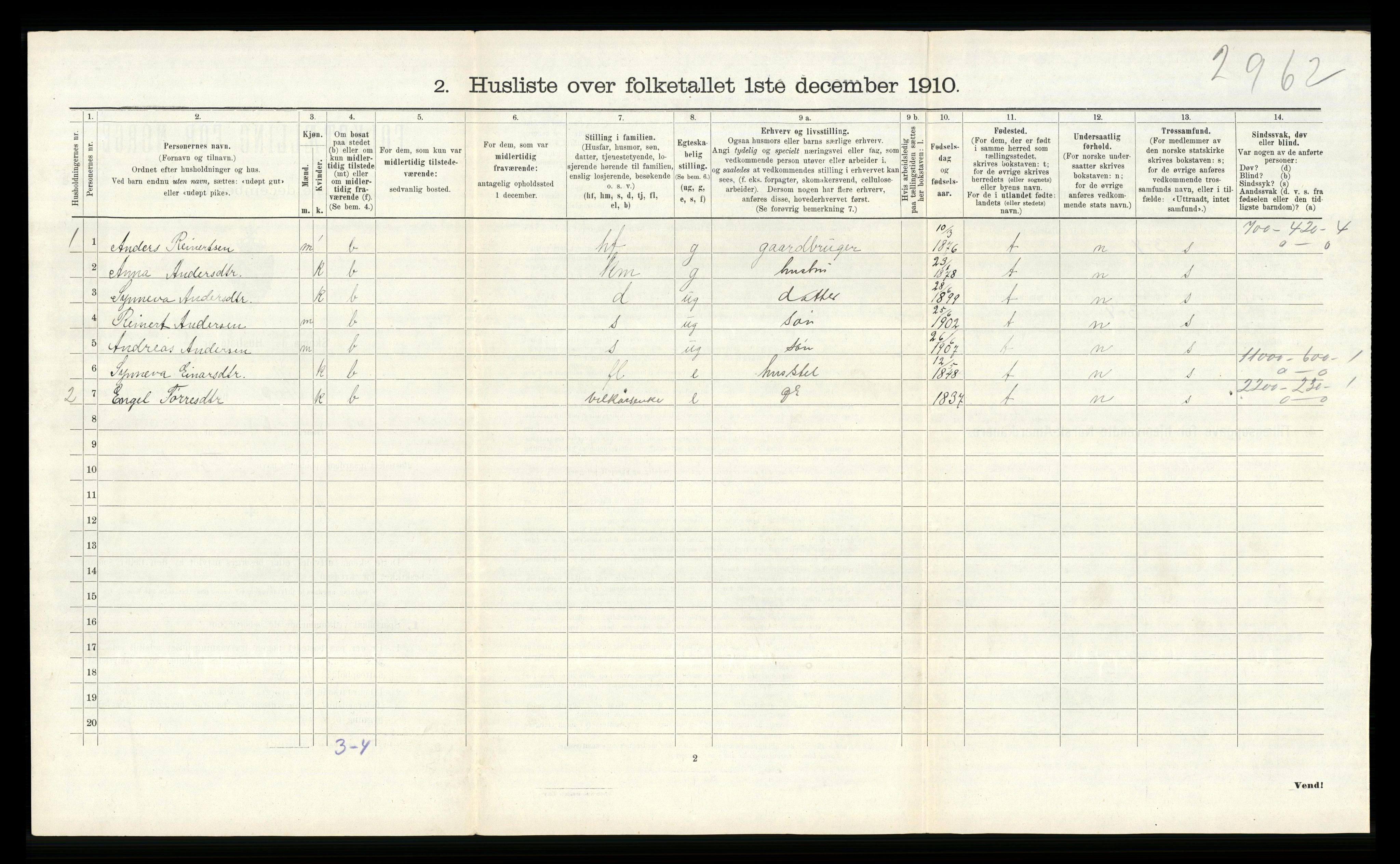 RA, 1910 census for Stord, 1910, p. 866