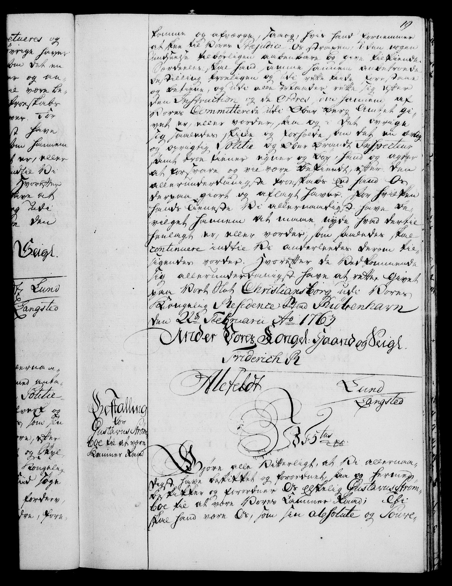 Rentekammeret, Kammerkanselliet, RA/EA-3111/G/Gg/Gge/L0004: Norsk bestallingsprotokoll med register (merket RK 53.28), 1762-1771, p. 19