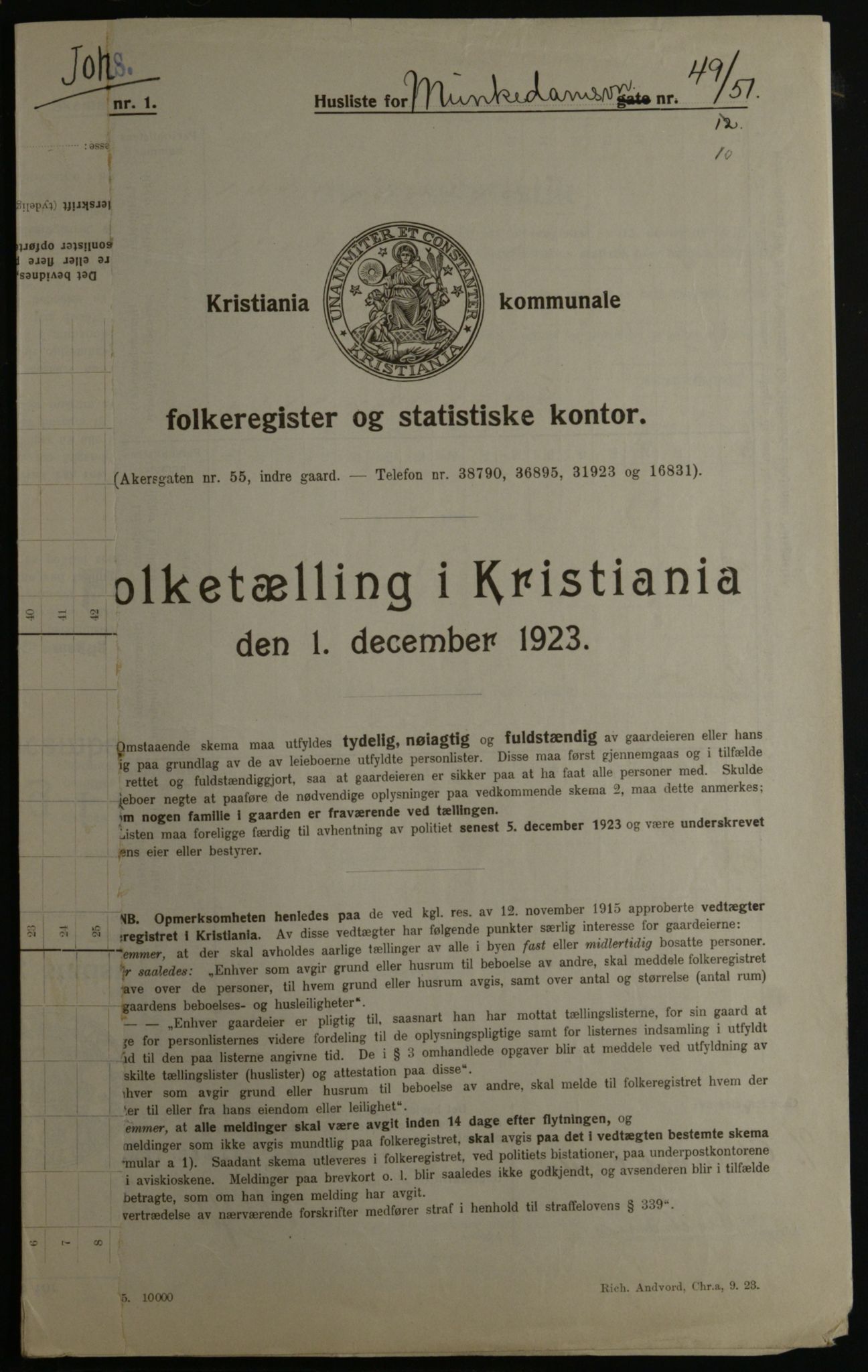 OBA, Municipal Census 1923 for Kristiania, 1923, p. 74335