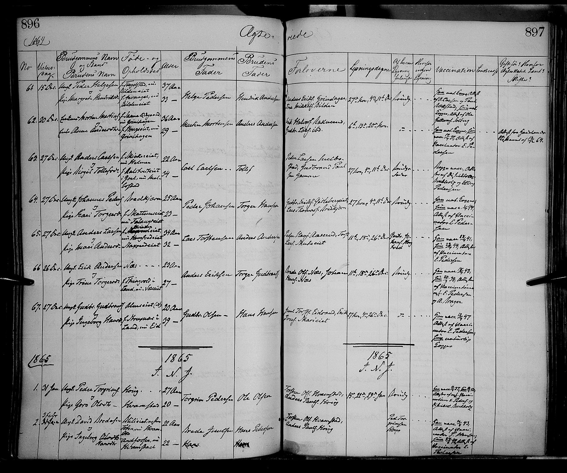 Gran prestekontor, SAH/PREST-112/H/Ha/Haa/L0012: Parish register (official) no. 12, 1856-1874, p. 896-897