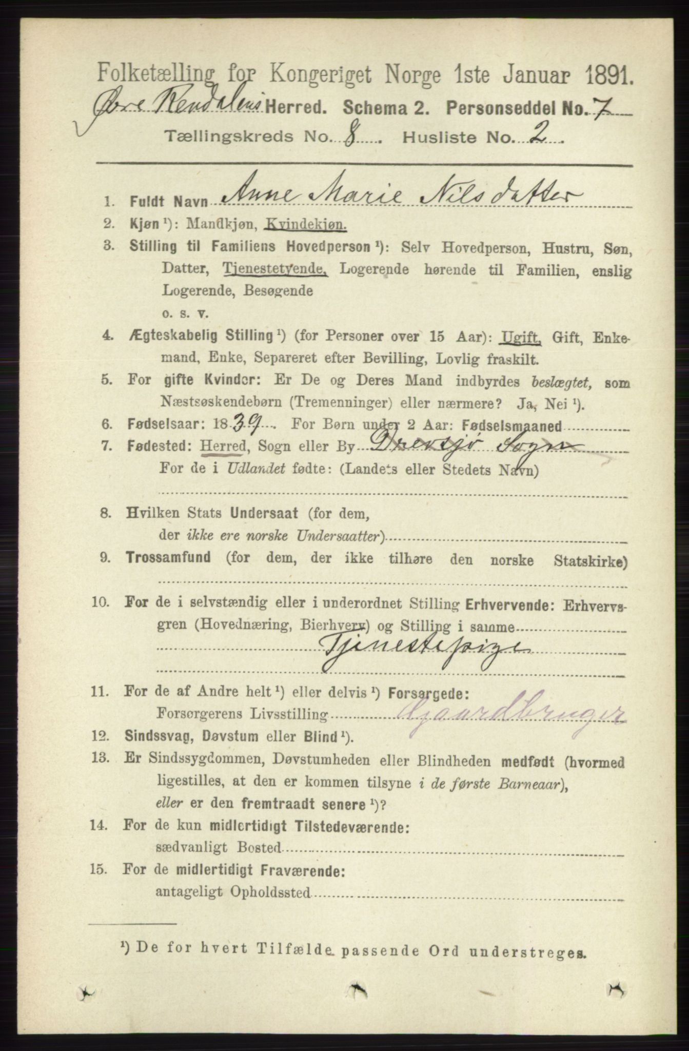RA, 1891 census for 0433 Øvre Rendal, 1891, p. 2006
