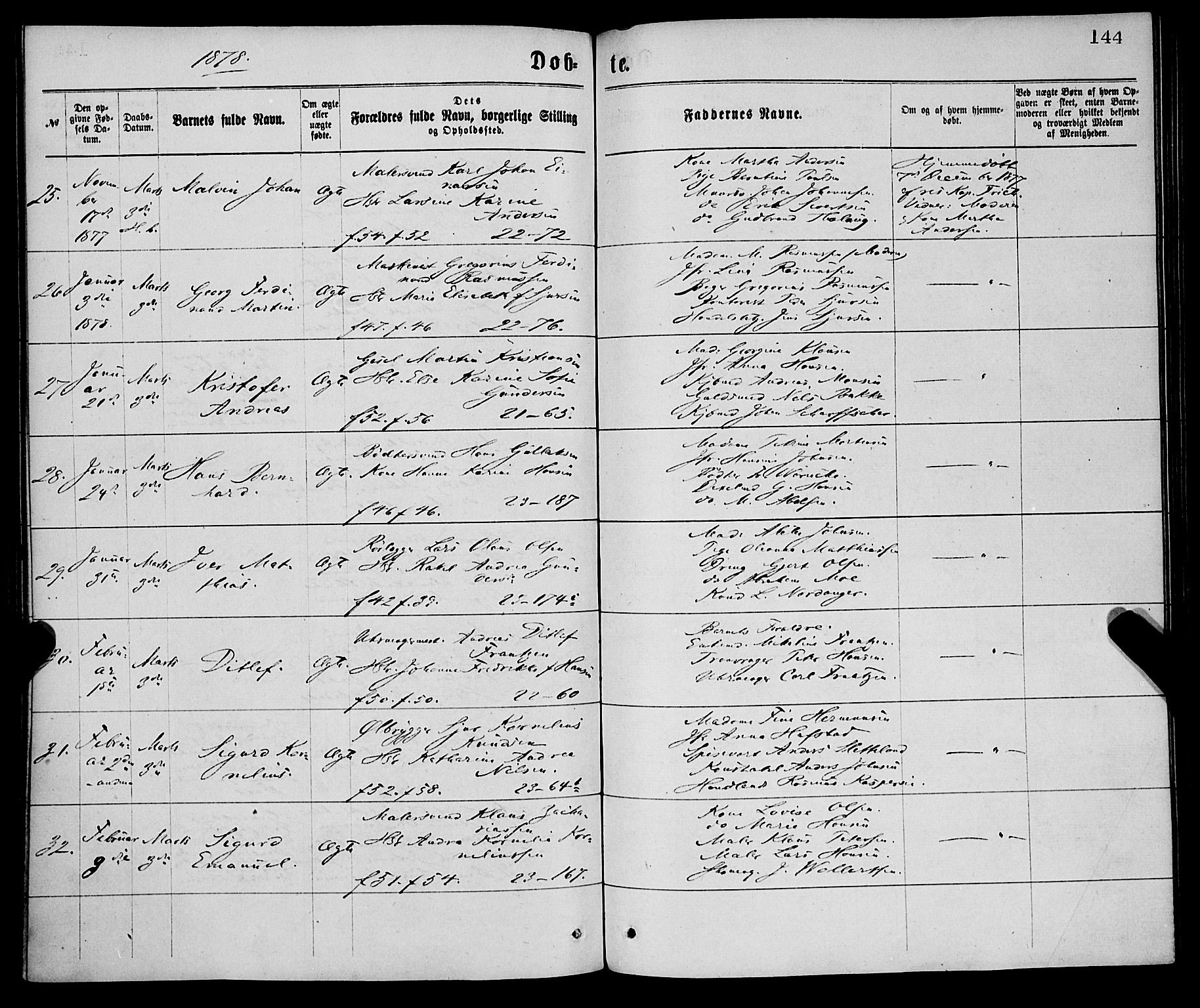 Korskirken sokneprestembete, SAB/A-76101/H/Haa/L0020: Parish register (official) no. B 6, 1871-1878, p. 144