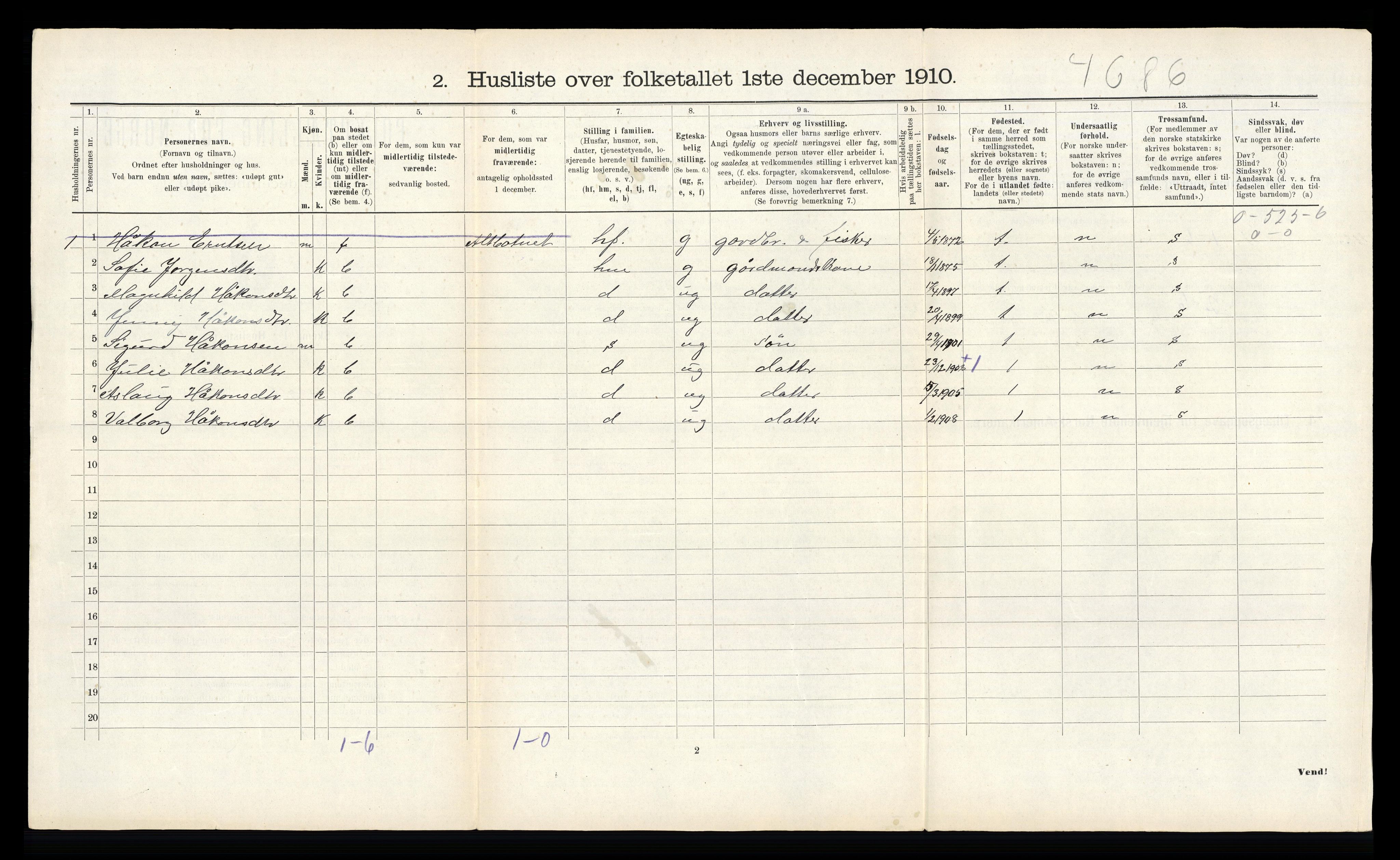 RA, 1910 census for Flatanger, 1910, p. 630