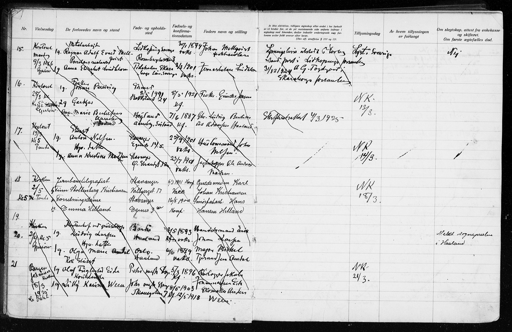 Domkirken sokneprestkontor, AV/SAST-A-101812/001/70/705BA/L0007: Banns register no. 705.BA.7, 1924-1936