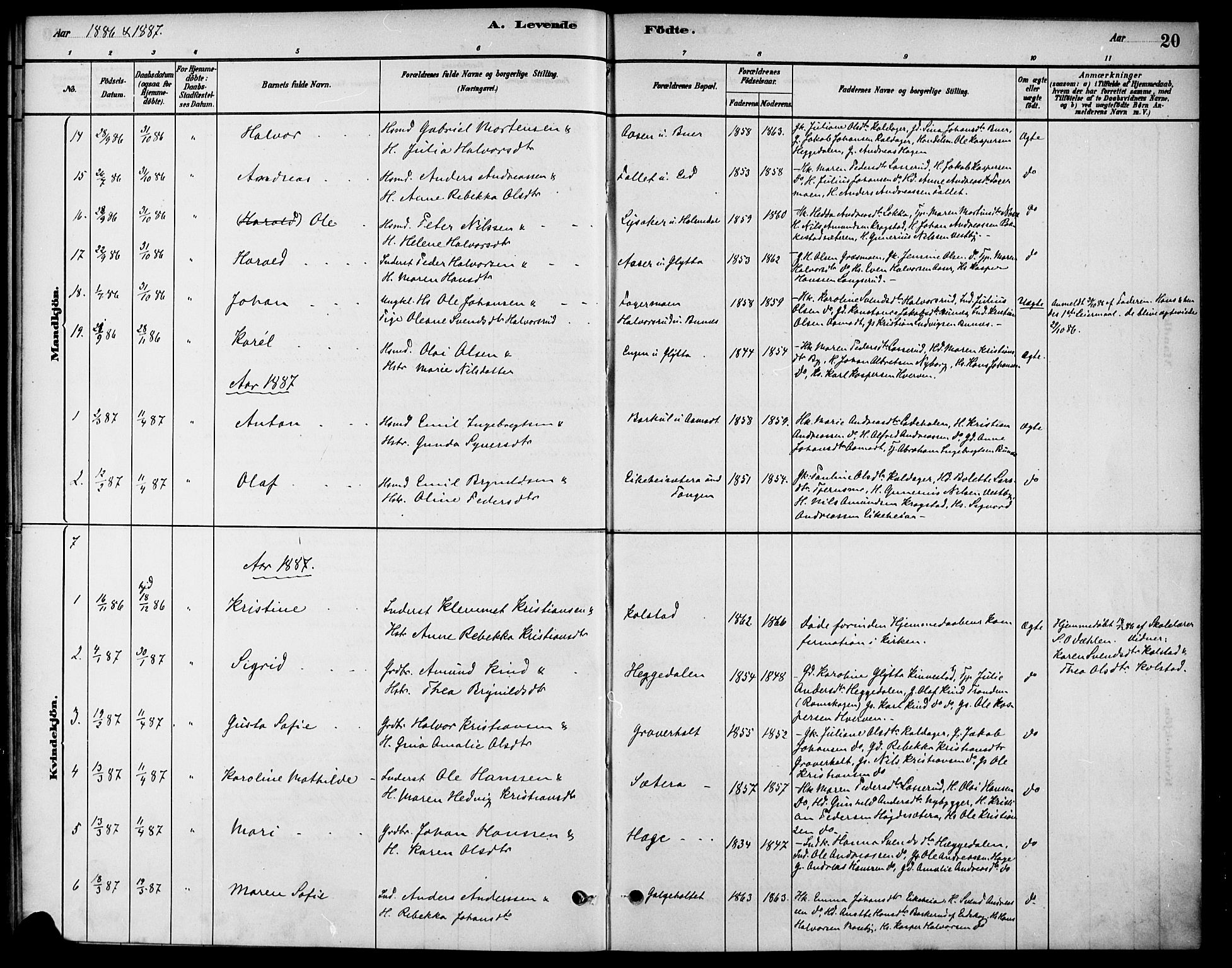 Høland prestekontor Kirkebøker, AV/SAO-A-10346a/F/Fc/L0001: Parish register (official) no. III 1, 1880-1897, p. 20