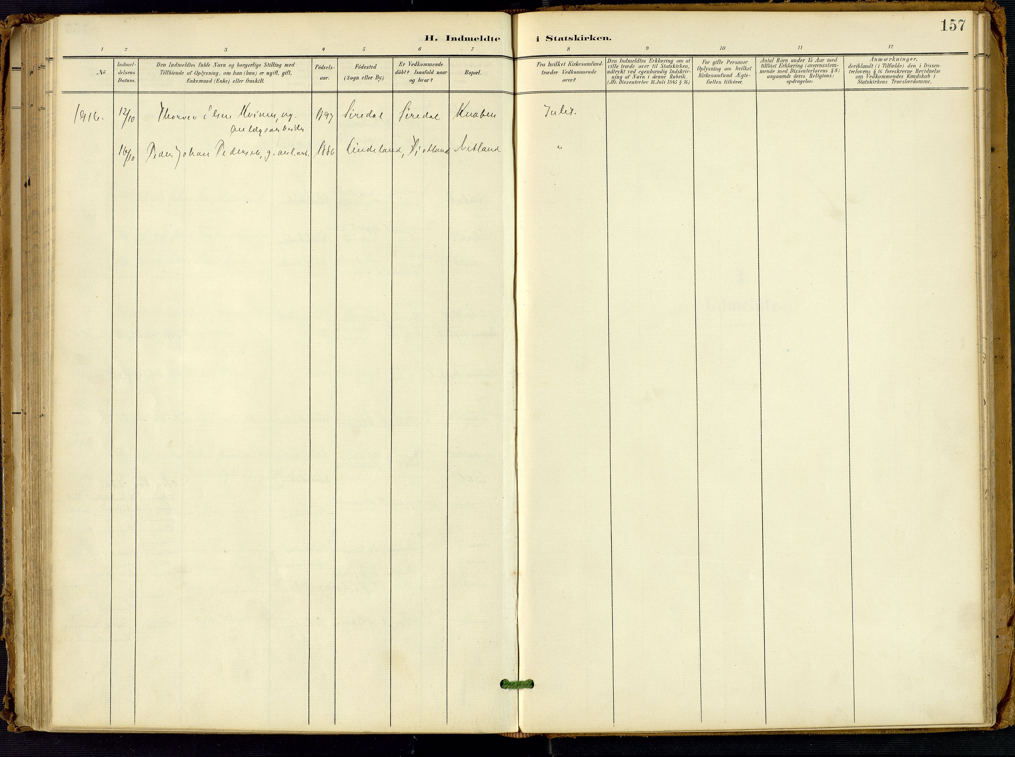 Fjotland sokneprestkontor, AV/SAK-1111-0010/F/Fa/L0003: Parish register (official) no. A 3, 1899-1917, p. 157