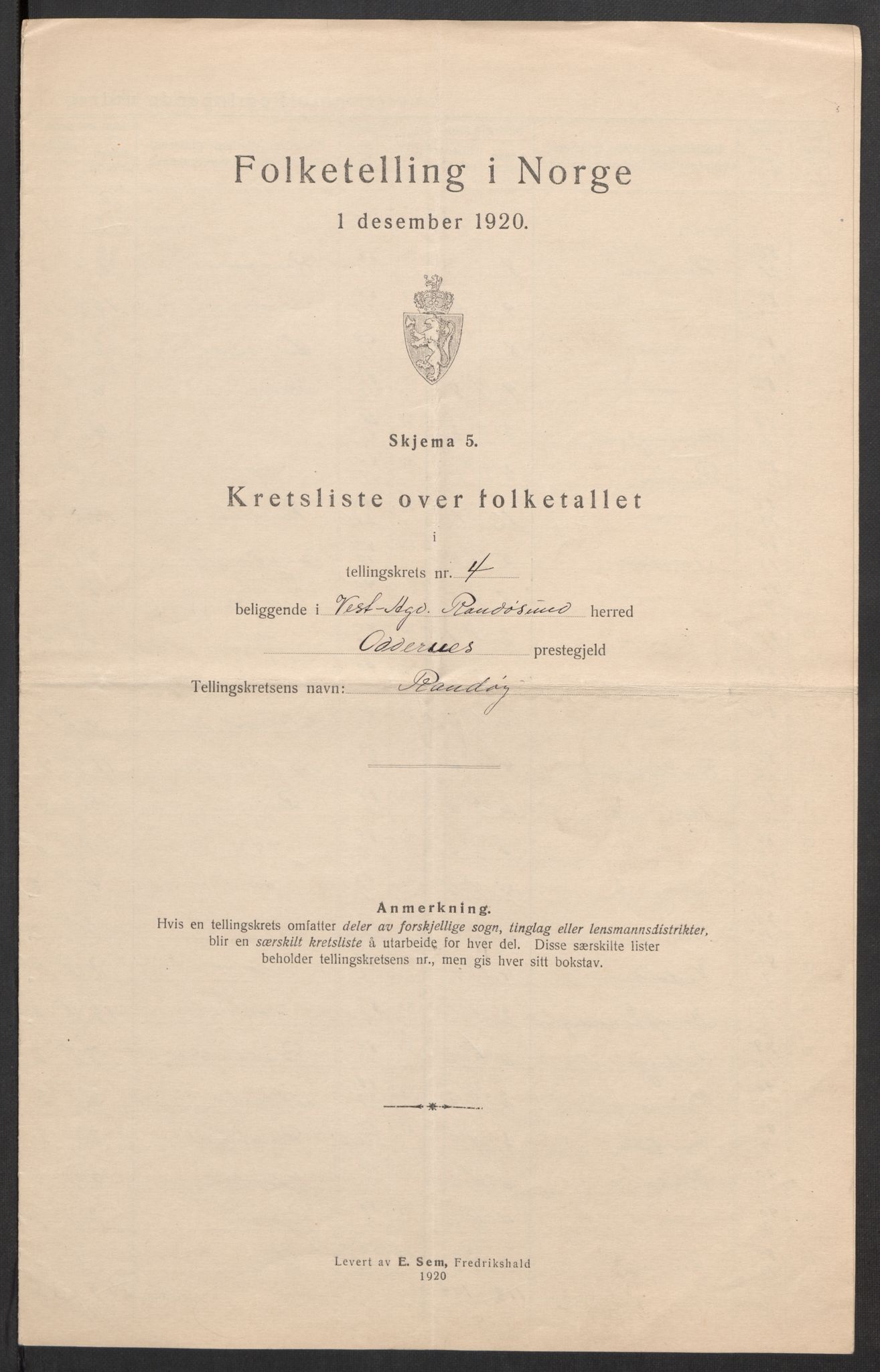 SAK, 1920 census for Randesund, 1920, p. 19