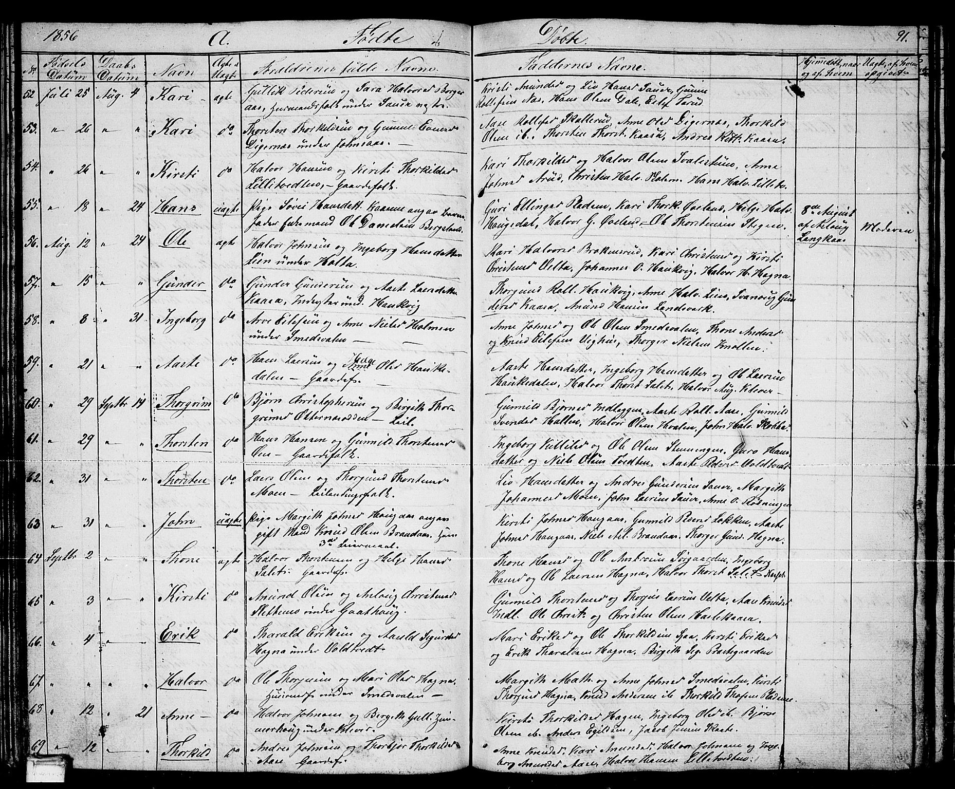 Sauherad kirkebøker, AV/SAKO-A-298/G/Ga/L0002: Parish register (copy) no. I 2, 1842-1866, p. 91