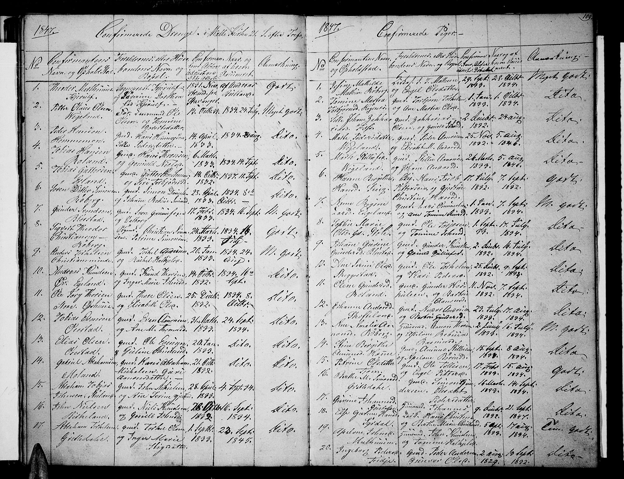 Sør-Audnedal sokneprestkontor, AV/SAK-1111-0039/F/Fb/Fbb/L0002: Parish register (copy) no. B 2, 1846-1865, p. 109