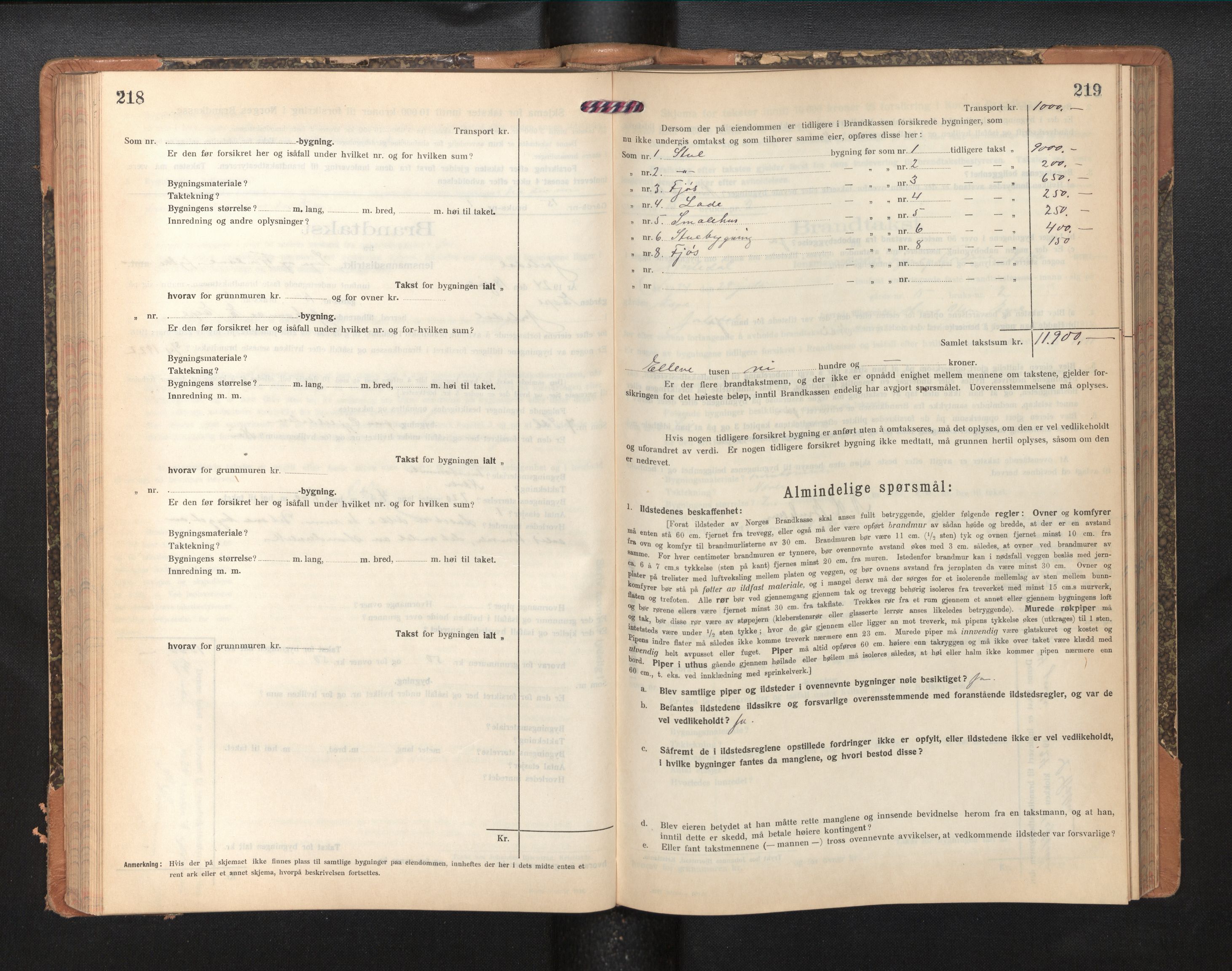 Lensmannen i Jostedal, AV/SAB-A-28601/0012/L0005: Branntakstprotokoll, skjematakst, 1921-1935, p. 218-219