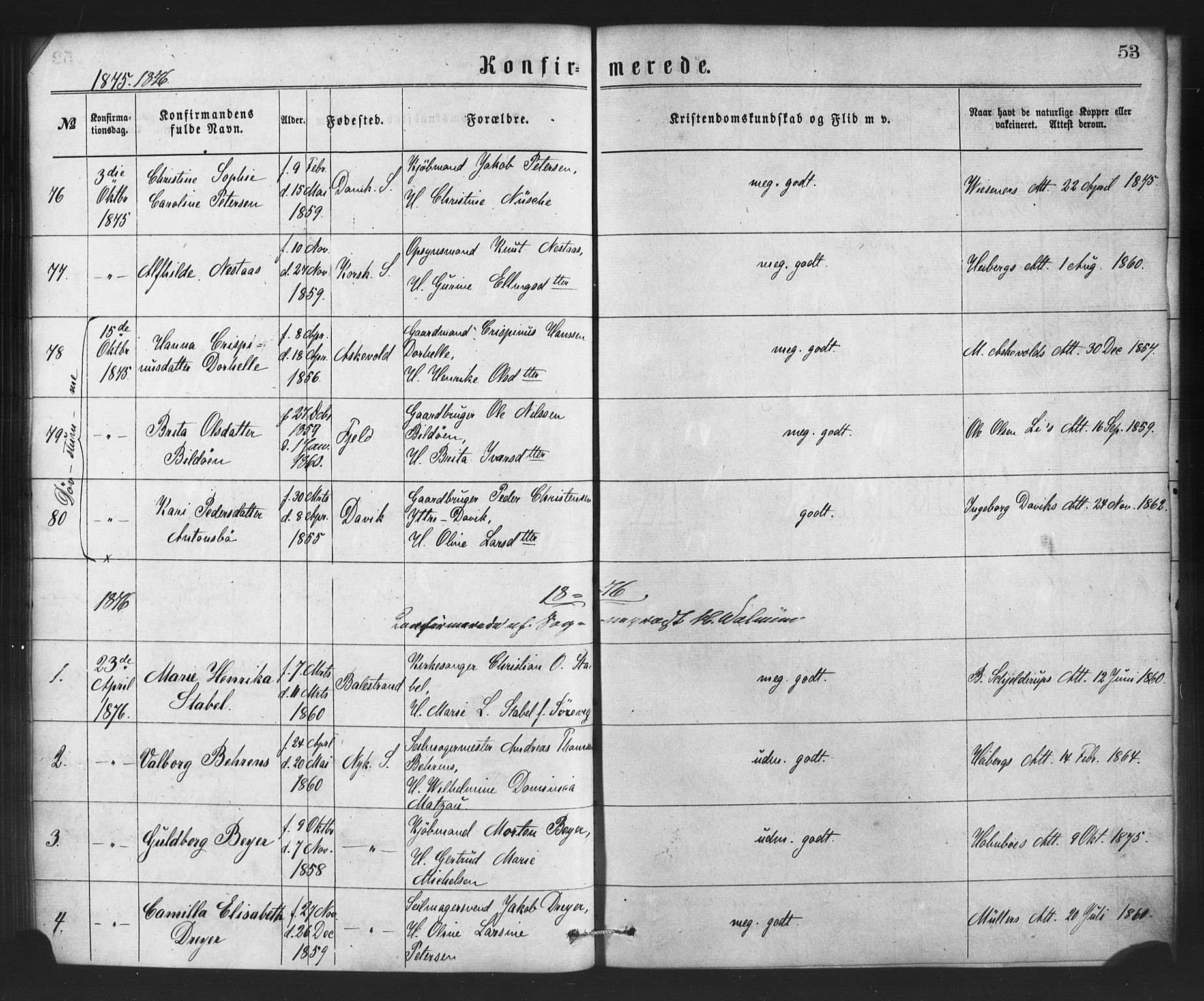 Nykirken Sokneprestembete, SAB/A-77101/H/Haa/L0026: Parish register (official) no. C 5, 1870-1886, p. 53