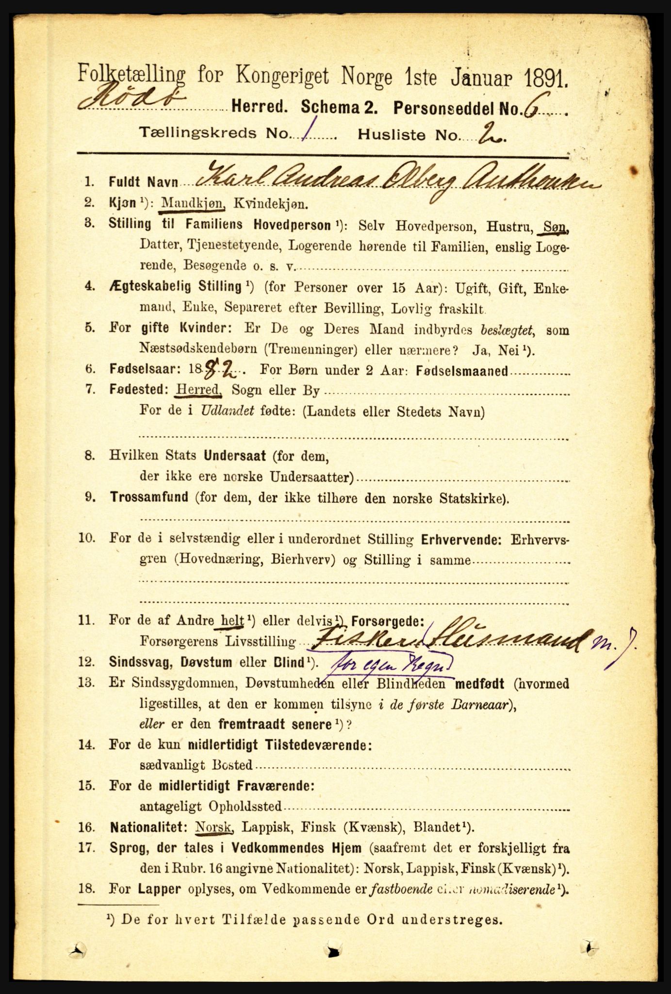 RA, 1891 census for 1836 Rødøy, 1891, p. 46