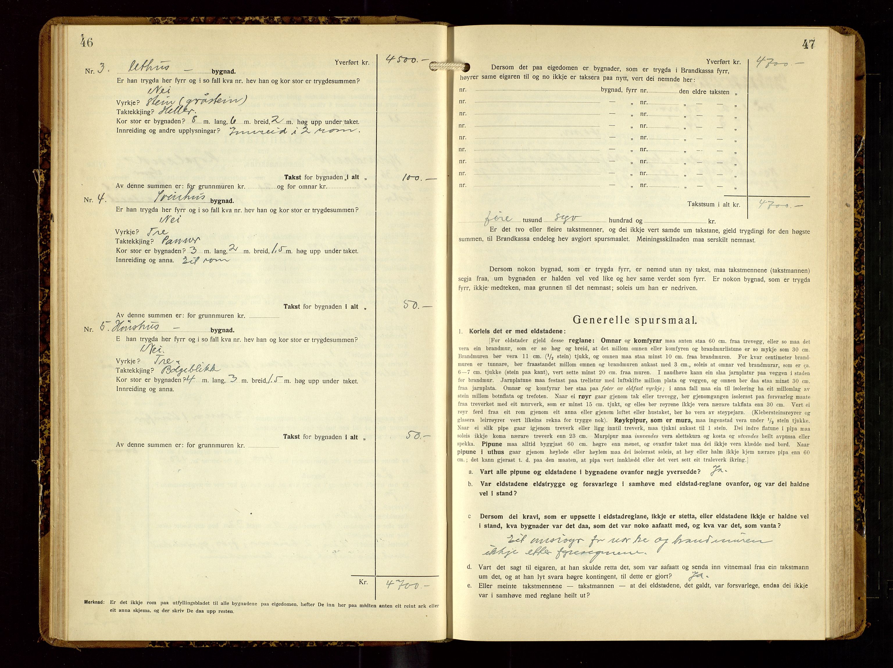 Hjelmeland lensmannskontor, SAST/A-100439/Gob/L0003: "Brandtakstbok", 1932-1950, p. 46-47