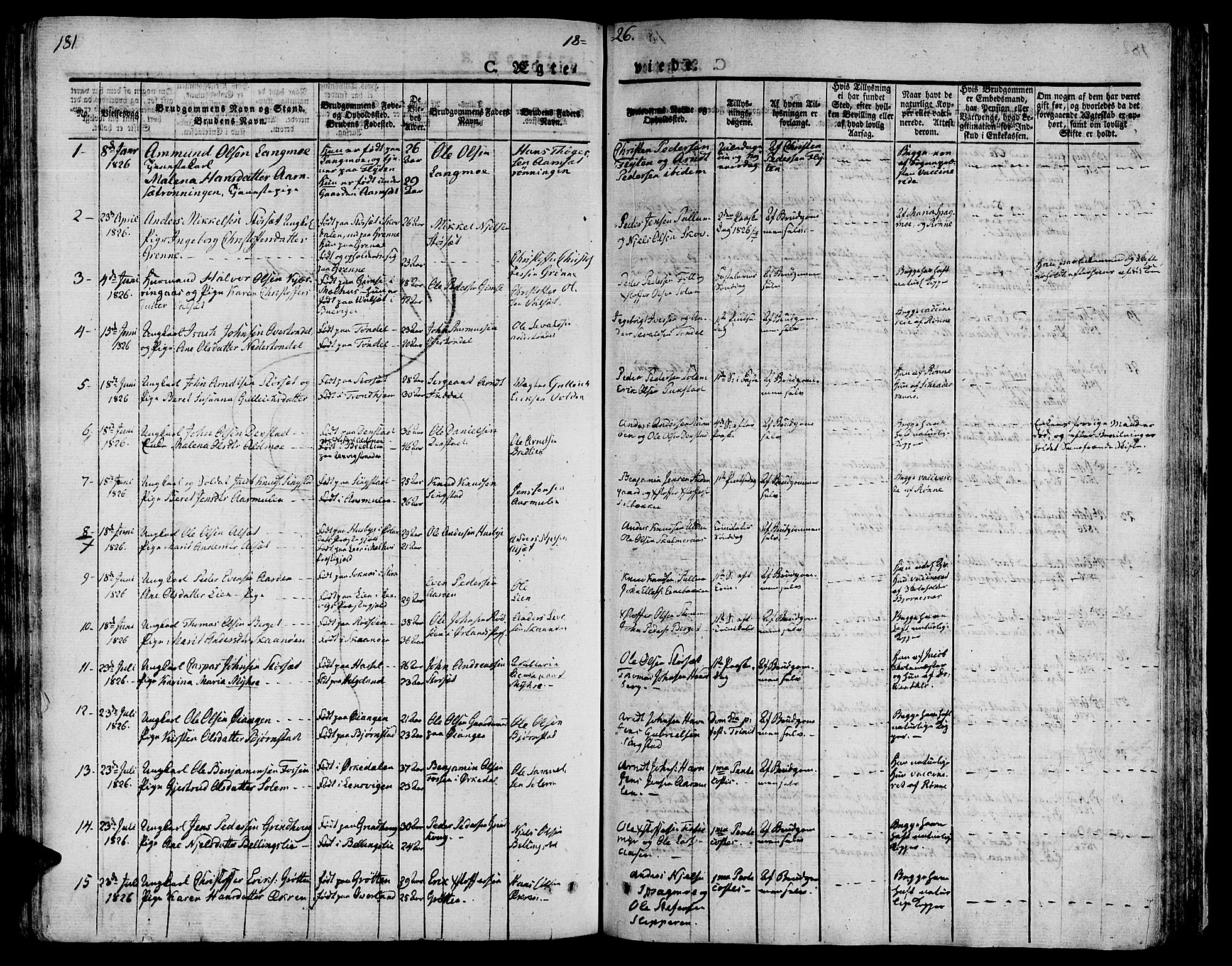 Ministerialprotokoller, klokkerbøker og fødselsregistre - Sør-Trøndelag, SAT/A-1456/646/L0609: Parish register (official) no. 646A07, 1826-1838, p. 181