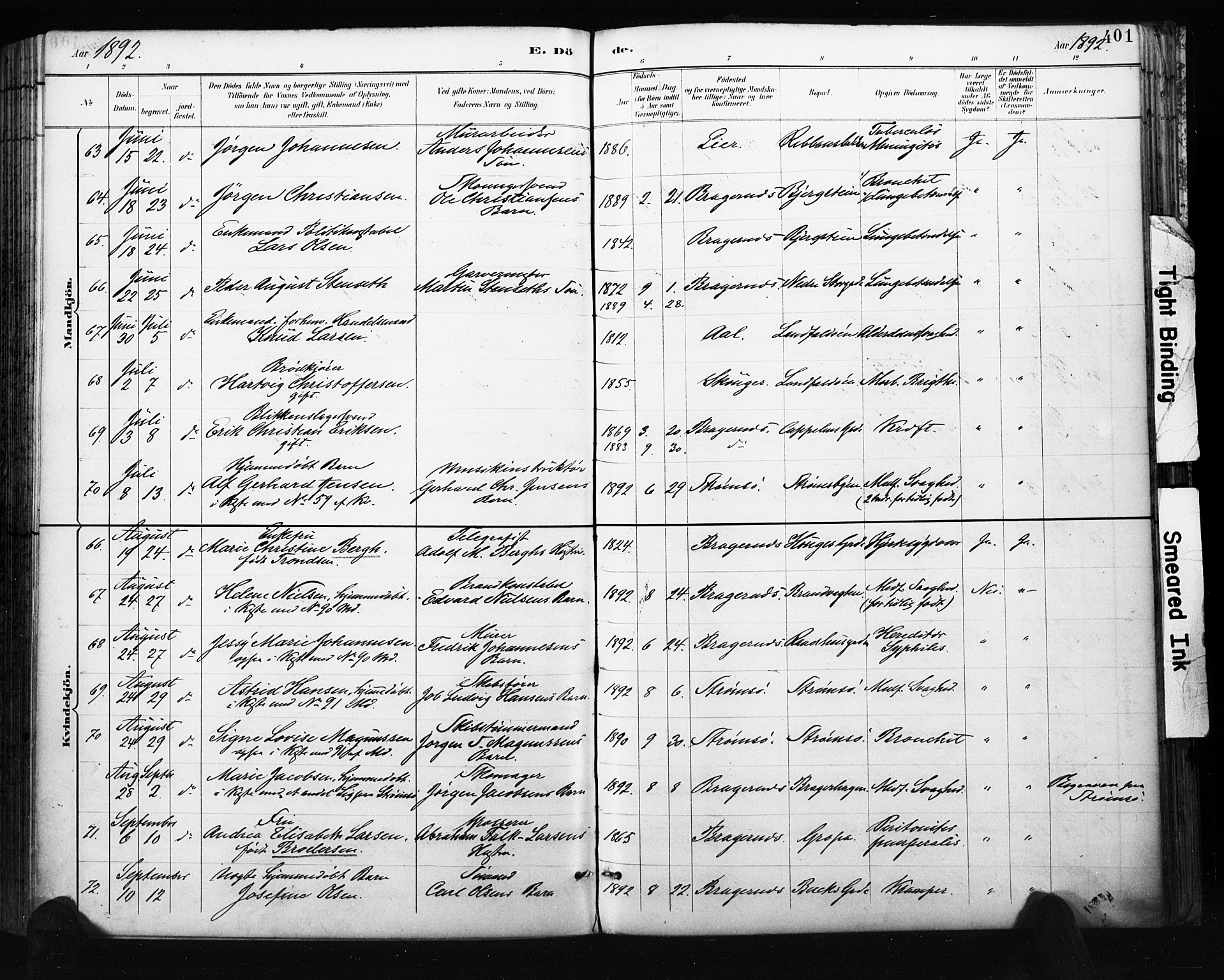 Bragernes kirkebøker, AV/SAKO-A-6/F/Fb/L0007: Parish register (official) no. II 7, 1885-1893, p. 401