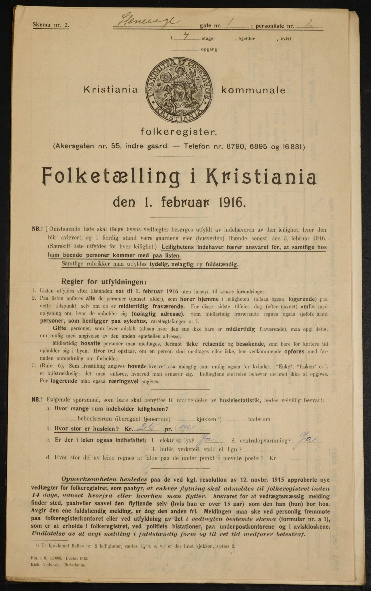 OBA, Municipal Census 1916 for Kristiania, 1916, p. 104105