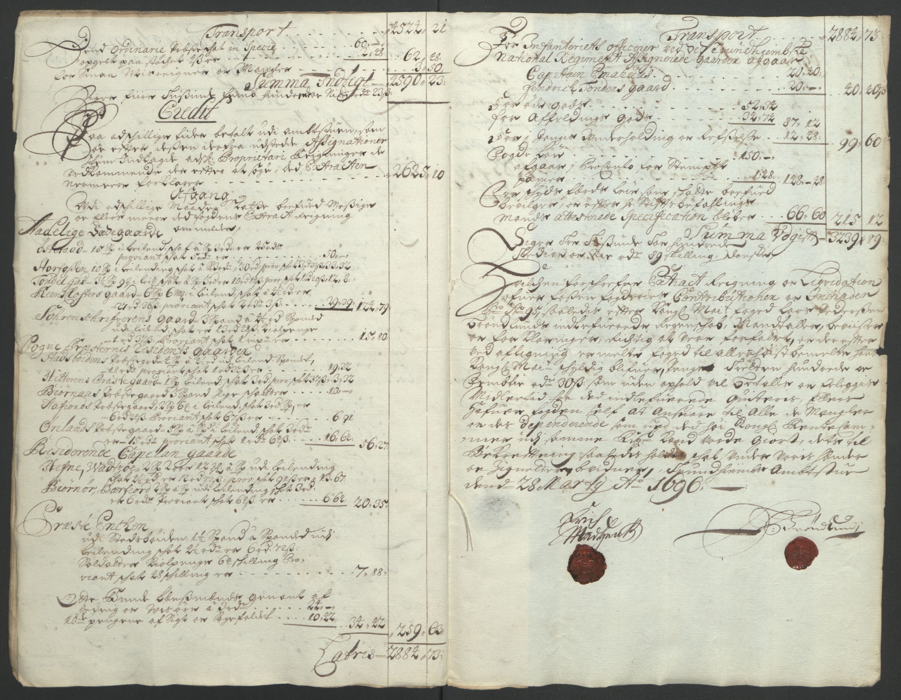 Rentekammeret inntil 1814, Reviderte regnskaper, Fogderegnskap, AV/RA-EA-4092/R57/L3851: Fogderegnskap Fosen, 1695-1696, p. 14