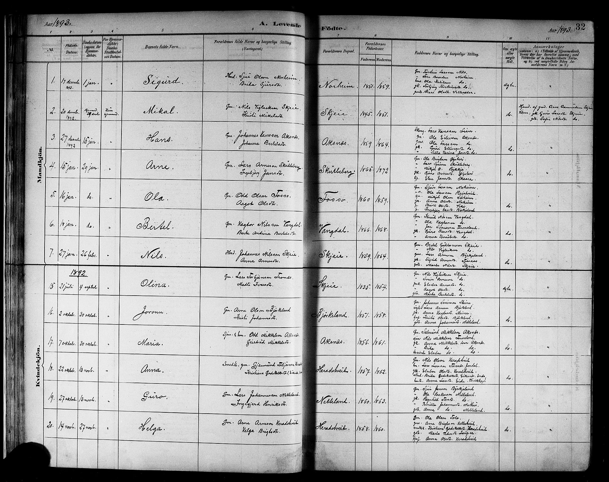 Kvam sokneprestembete, SAB/A-76201/H/Hab: Parish register (copy) no. B 3, 1884-1916, p. 32
