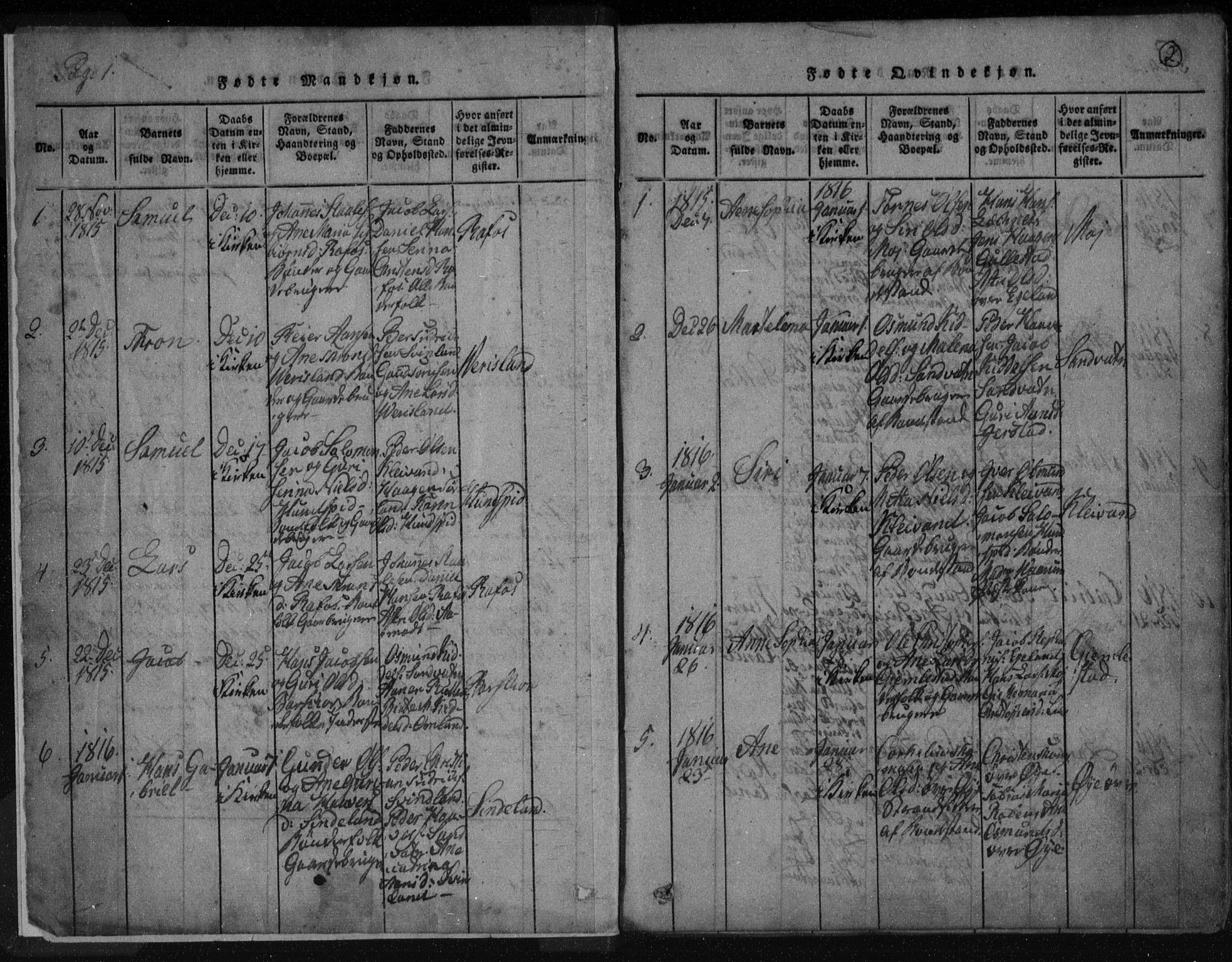 Kvinesdal sokneprestkontor, SAK/1111-0026/F/Fa/Fab/L0003: Parish register (official) no. A 3, 1815-1829, p. 2