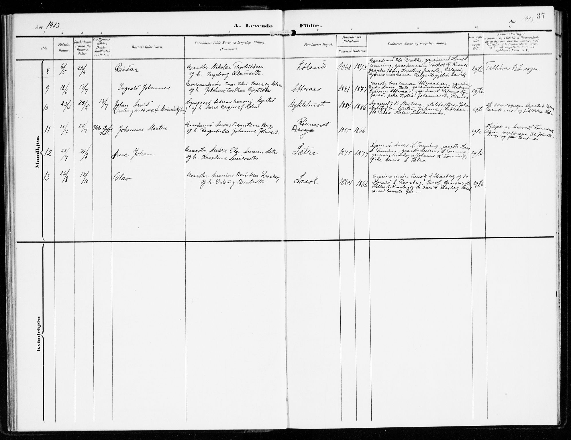 Hyllestad sokneprestembete, SAB/A-80401: Parish register (official) no. B 2, 1903-1917, p. 37