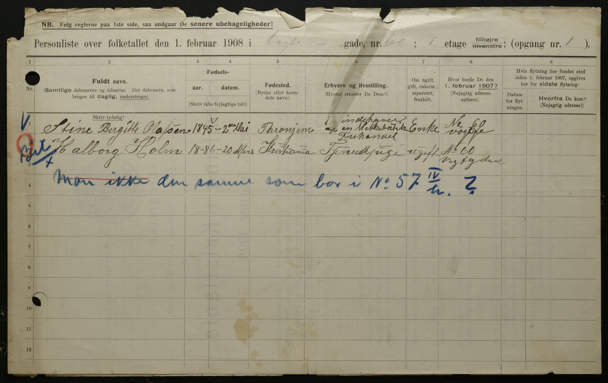 OBA, Municipal Census 1908 for Kristiania, 1908, p. 112565