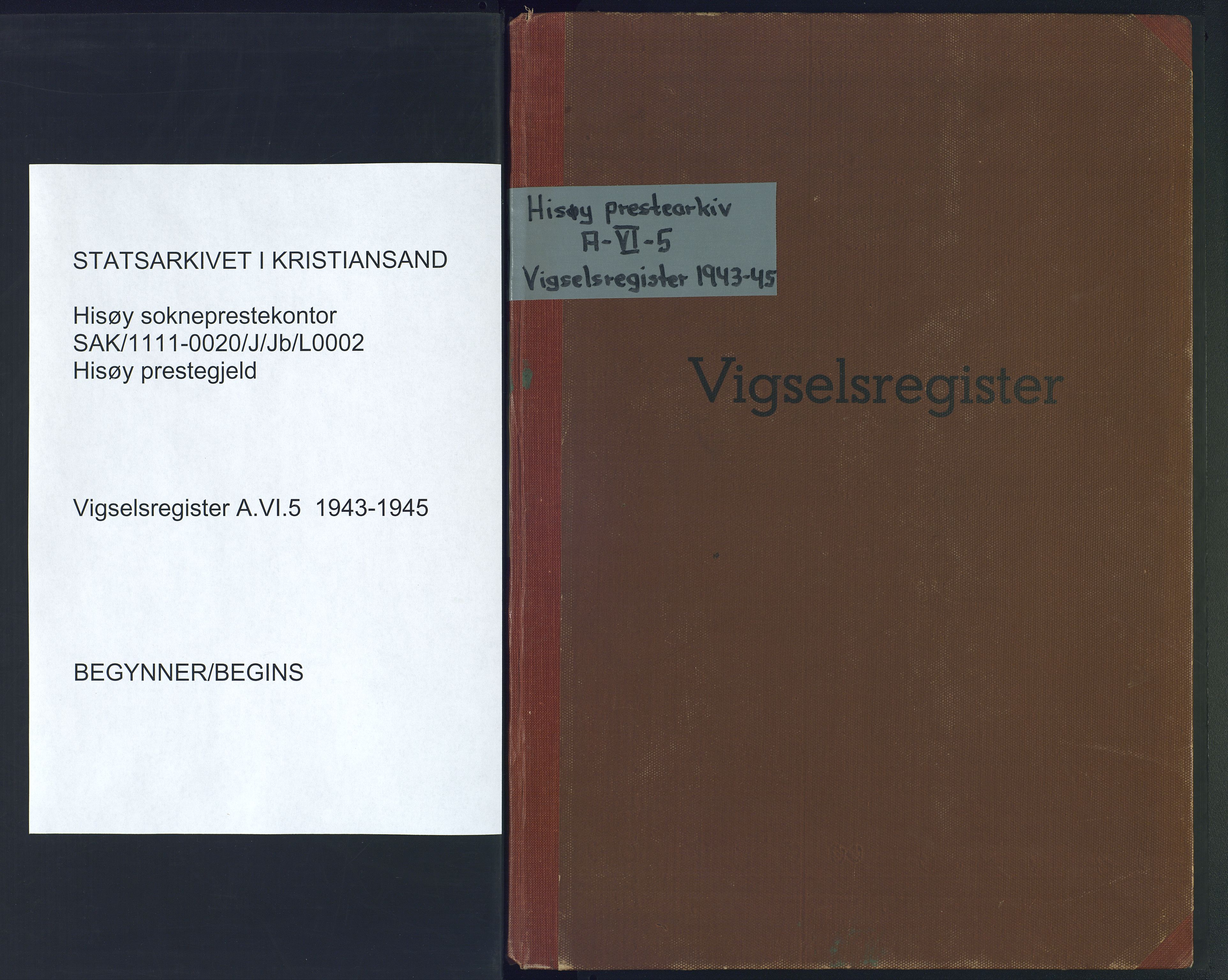 Hisøy sokneprestkontor, SAK/1111-0020/J/Jb/L0002: Marriage register no. A-VI-5, 1943-1945